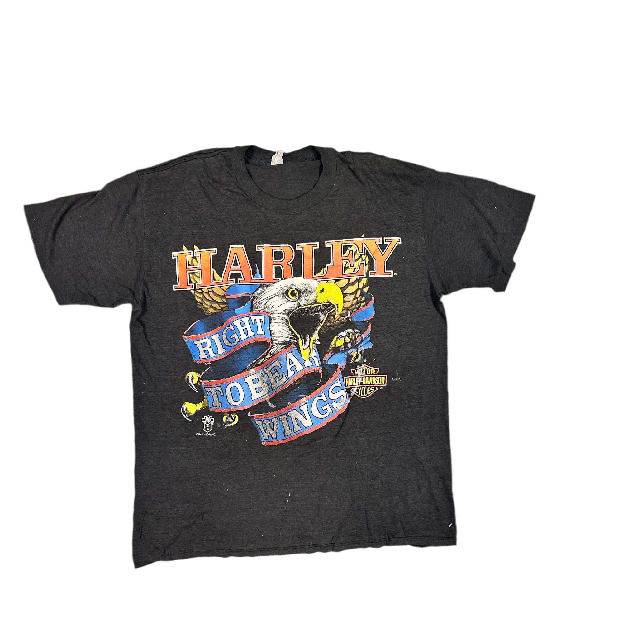 80s Harley Davidson "Right To Bear Wings" Fun Wear Single Stitch Biker T-Shirt