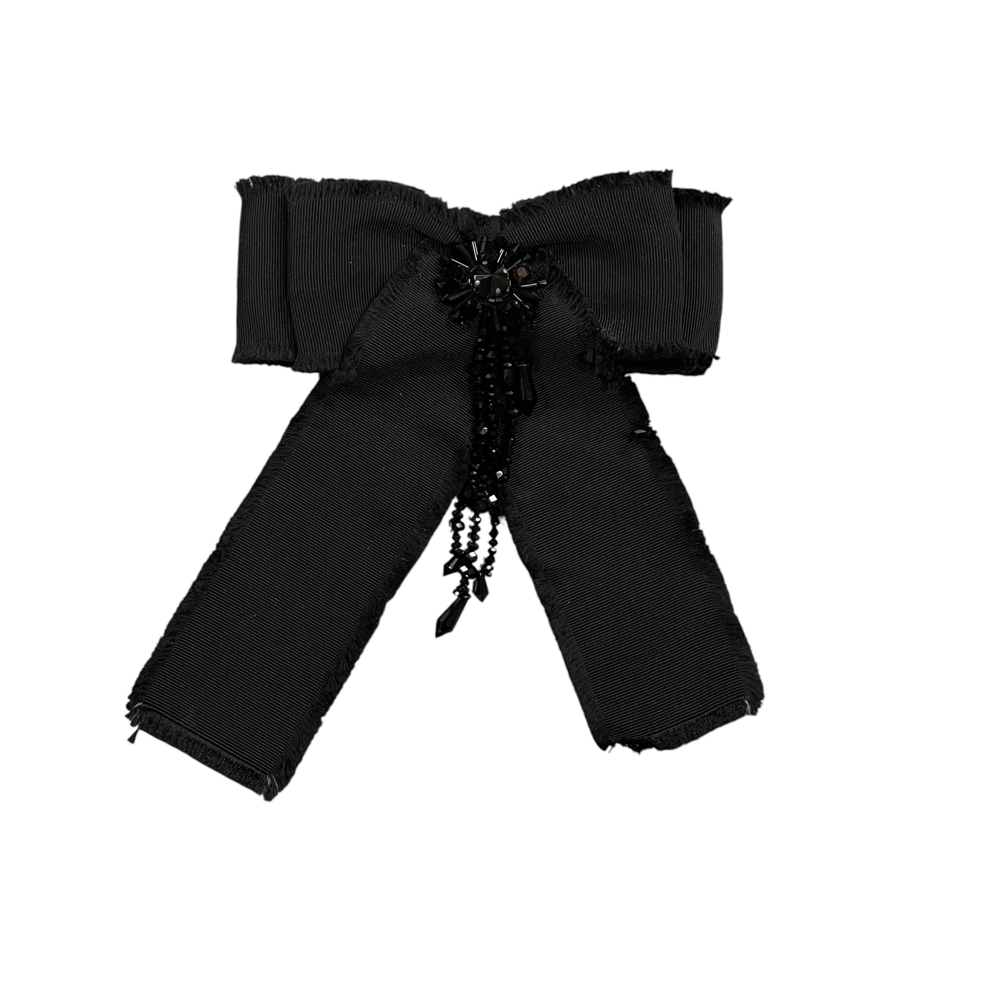 Victorian Style Designer Gucci Bow Pin with Jet Beads and Grosgrain Ribbon