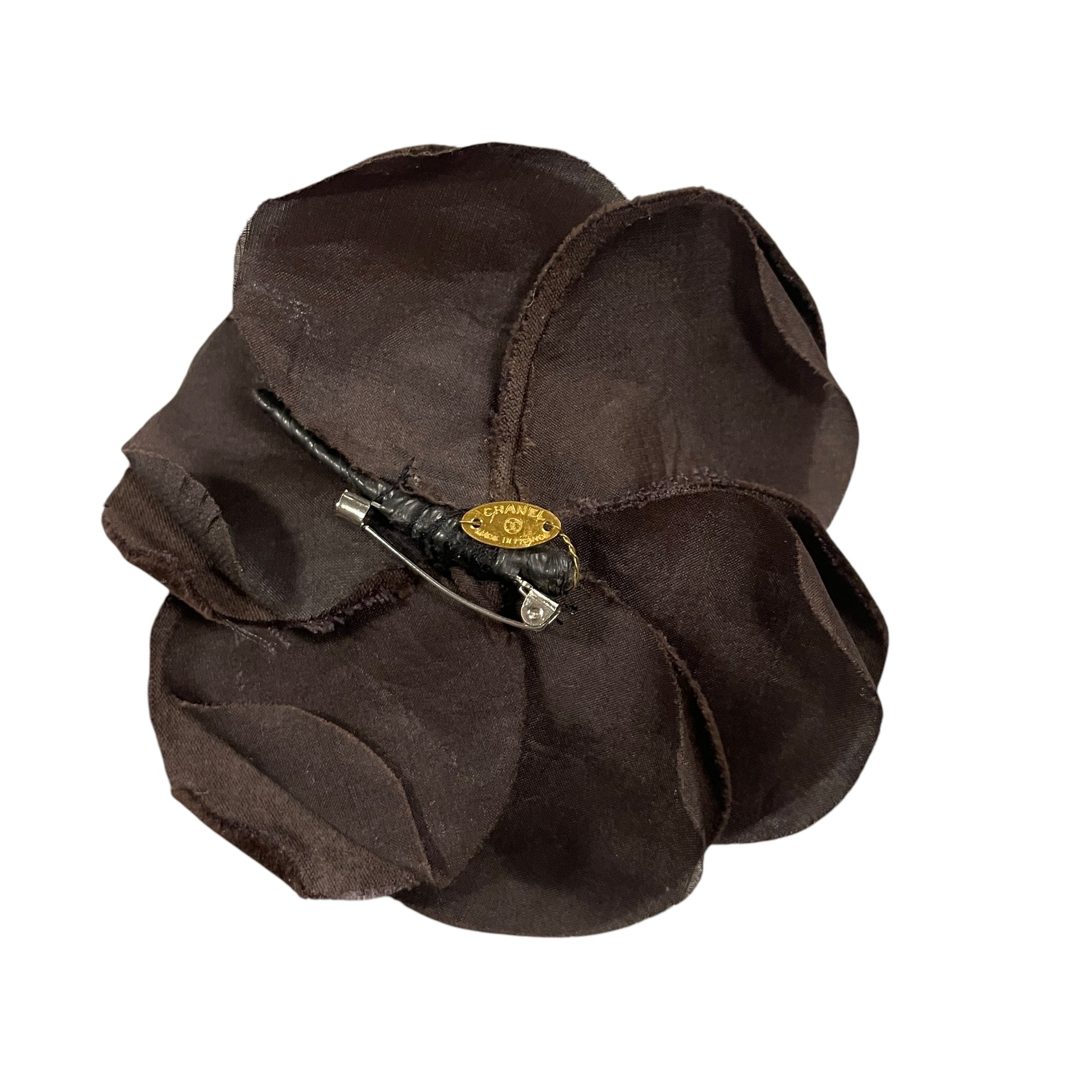 Vintage Chanel Camellia Chocolate Brown Velvet Brooch Made in France