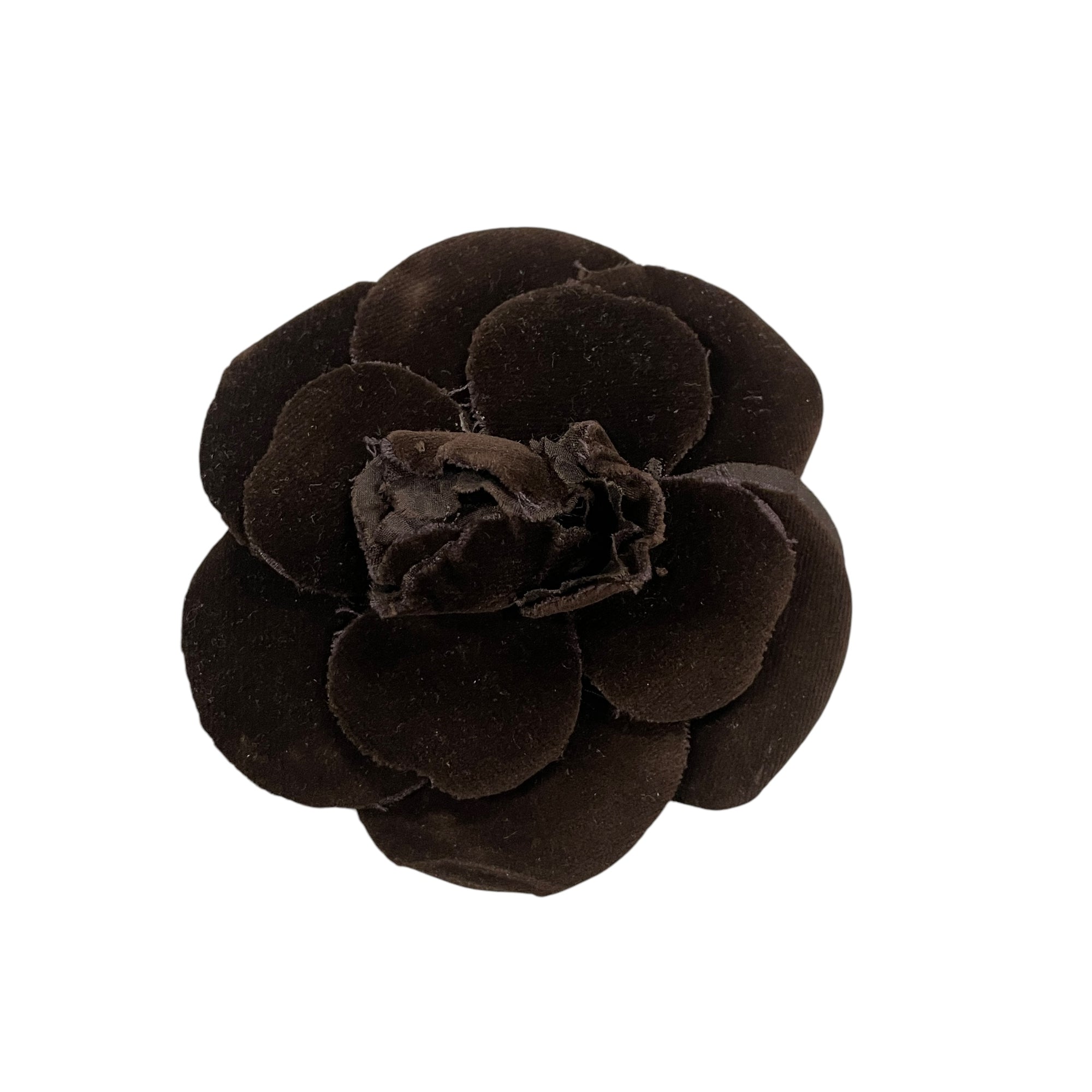 Vintage Chanel Camellia Chocolate Brown Velvet Brooch Made in France