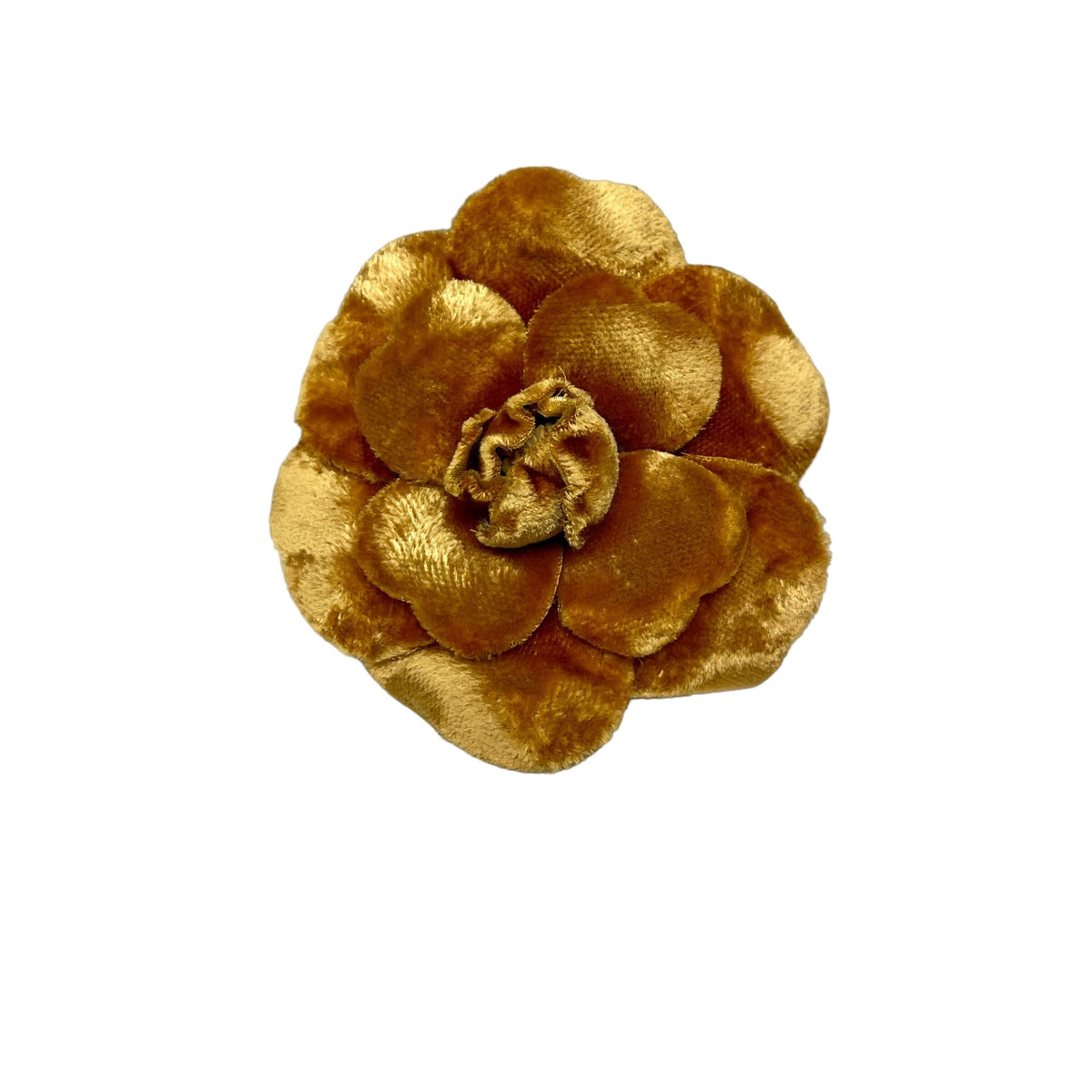 Vintage Chanel Camellia Gold Velvet Brooch Made in France – Black