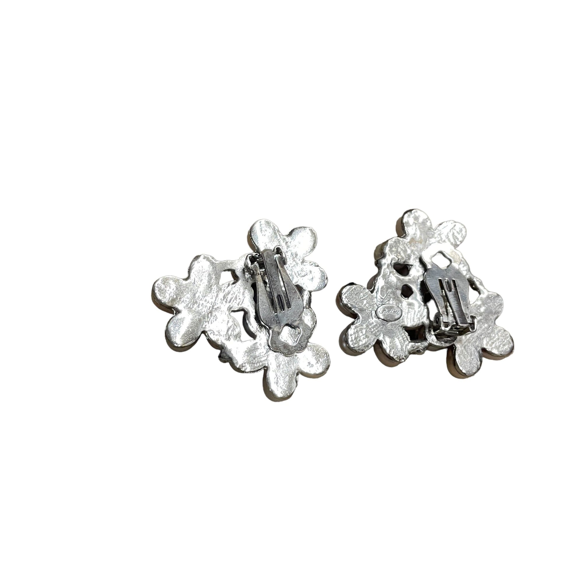 Floral Crystal & Pearl Vintage Edidi Clip-on Statement Earrings Accessories Black Market Vintage