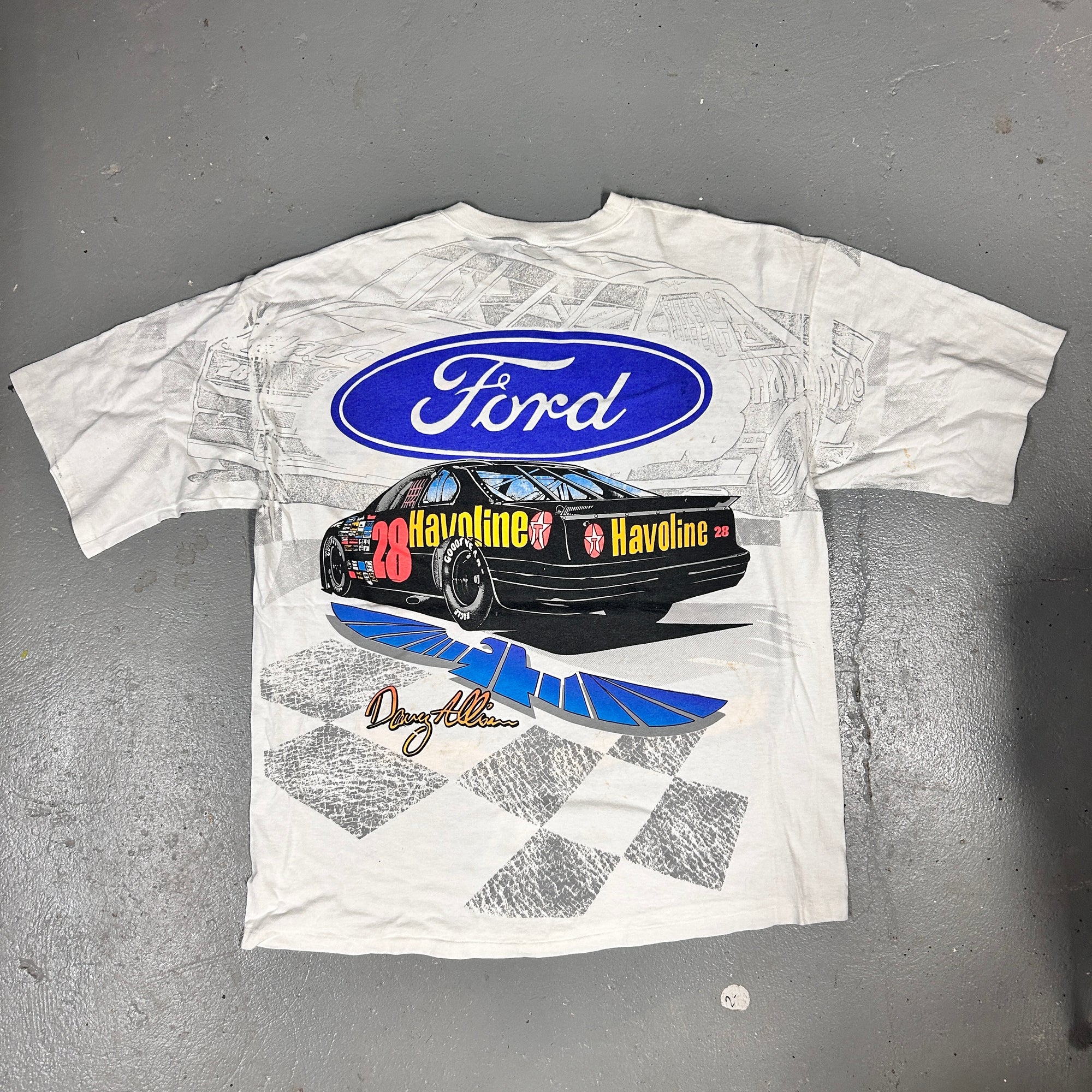 Vintage 90s Davey Allison Havoline Racing Graphic T-Shirt Single Stitch