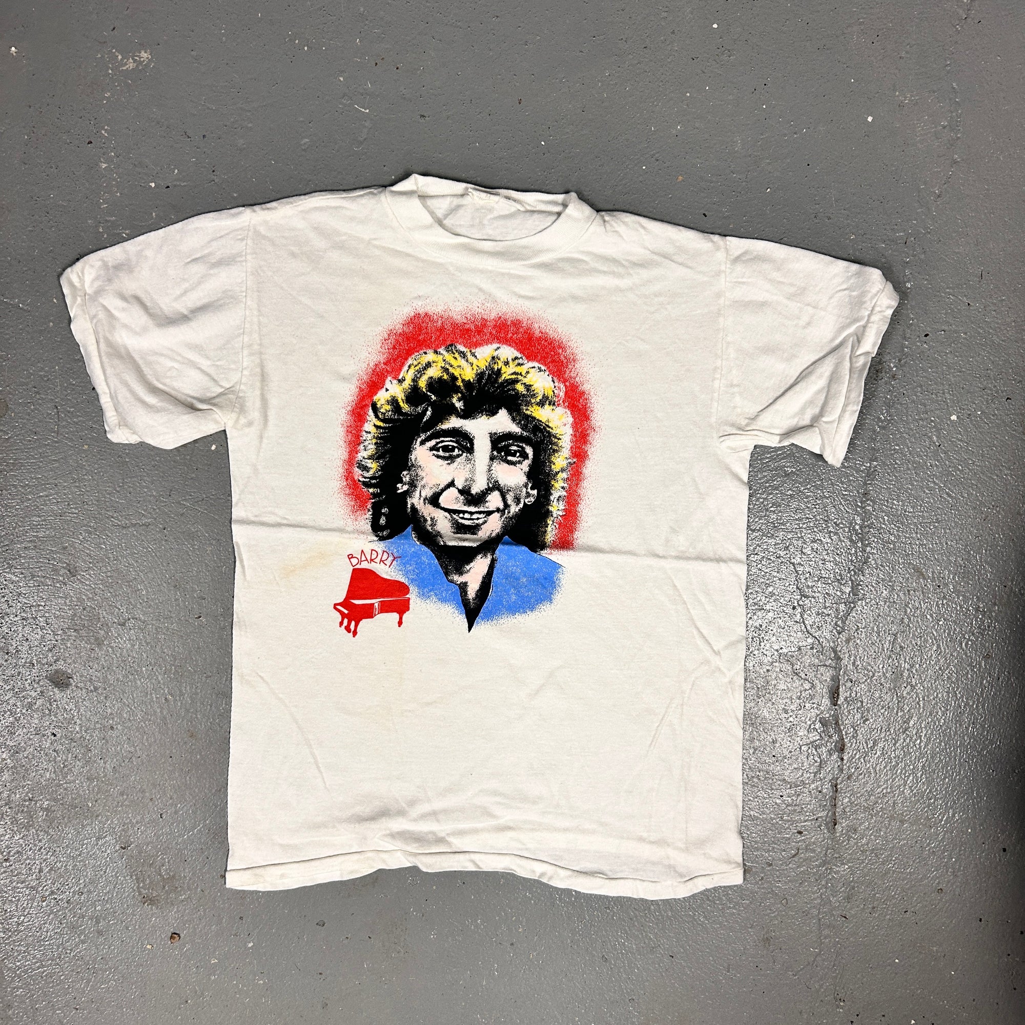 Vintage 80s Barry Manilow Piano Portrait Band T-Shirt