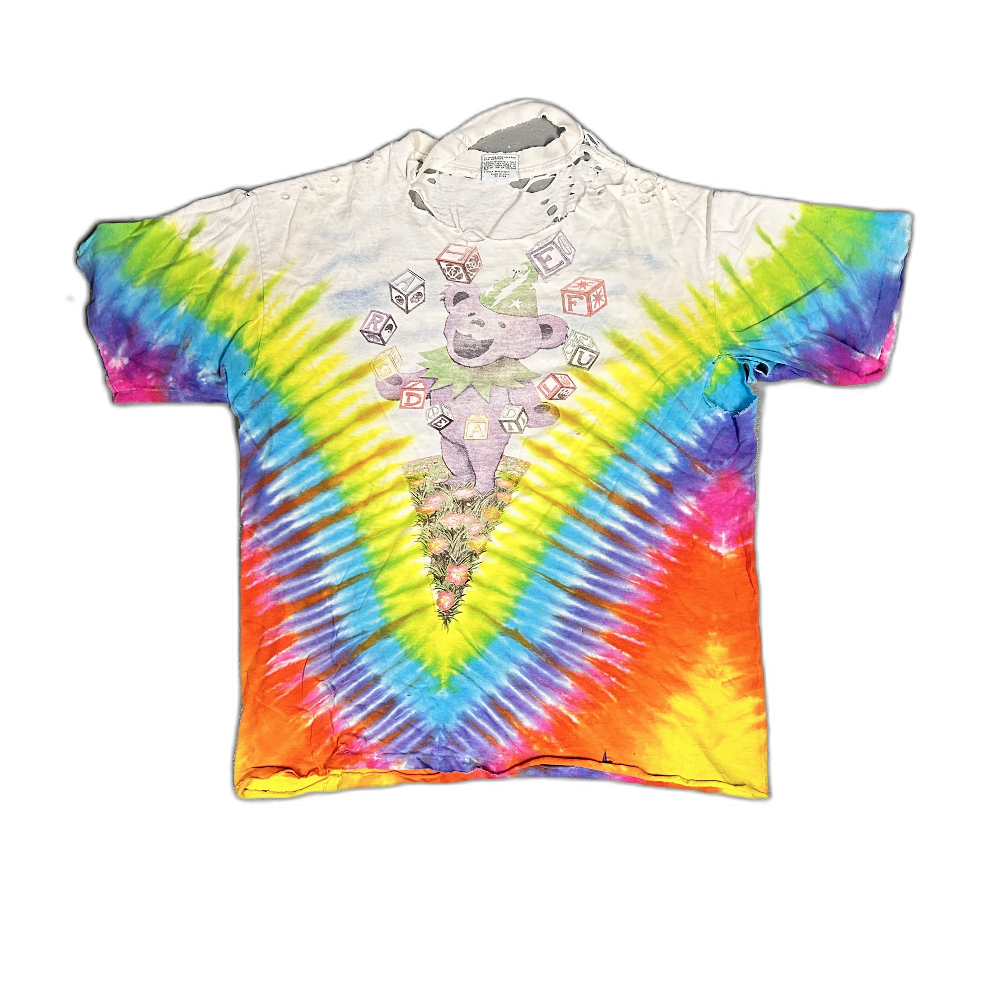 Vintage 1990s Grateful Dead Liquid Blue Tie-Dye Dancing Bears Band T-Shirt
