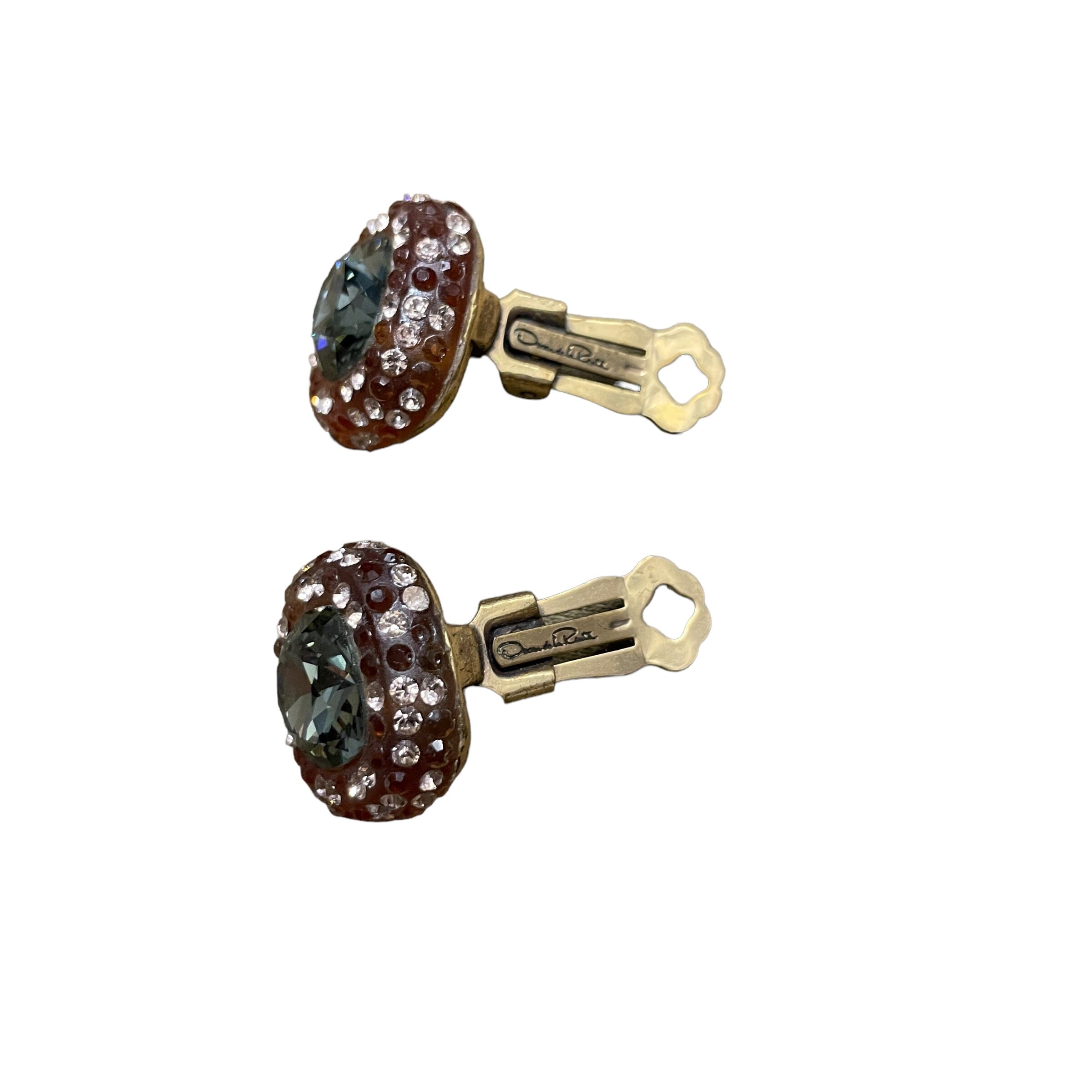 Oscar de la Renta Vintage Clip on Crystal Earrings Made in USA