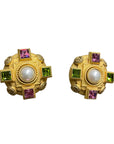 Vintage Natasha Stambouli Crystal & Pearl Clip-on Designer Statement Earrings Accessories Black Market Vintage