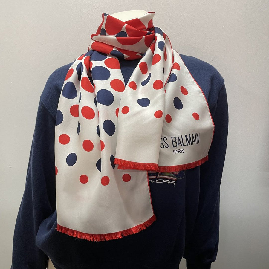 60s Miss Balmain Brand Designer Polka Dot Vintage Silk Scarf Accessories Public Butter 