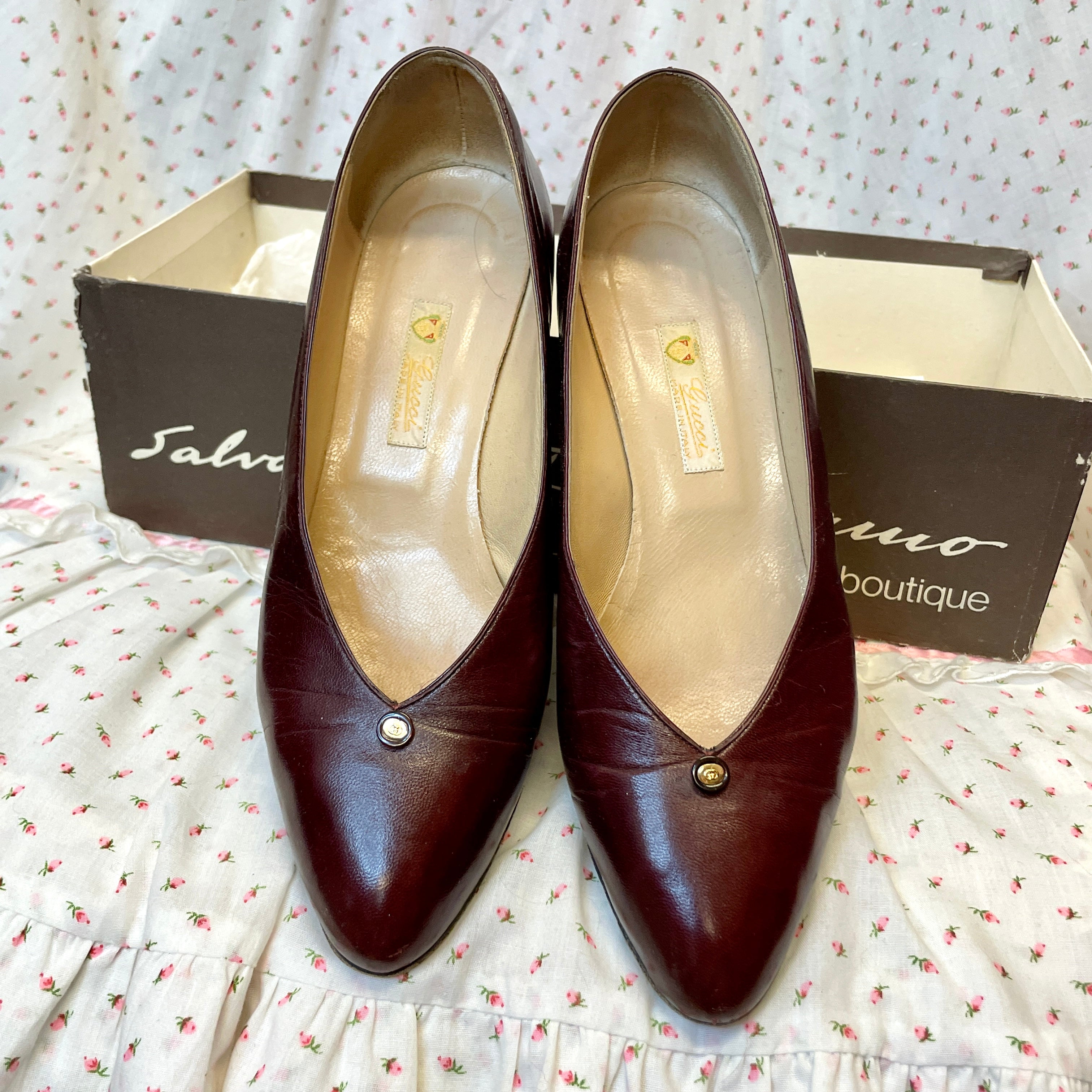 70s Gucci Designer Oxblood Made in Italy Leather Vintage Pumps
