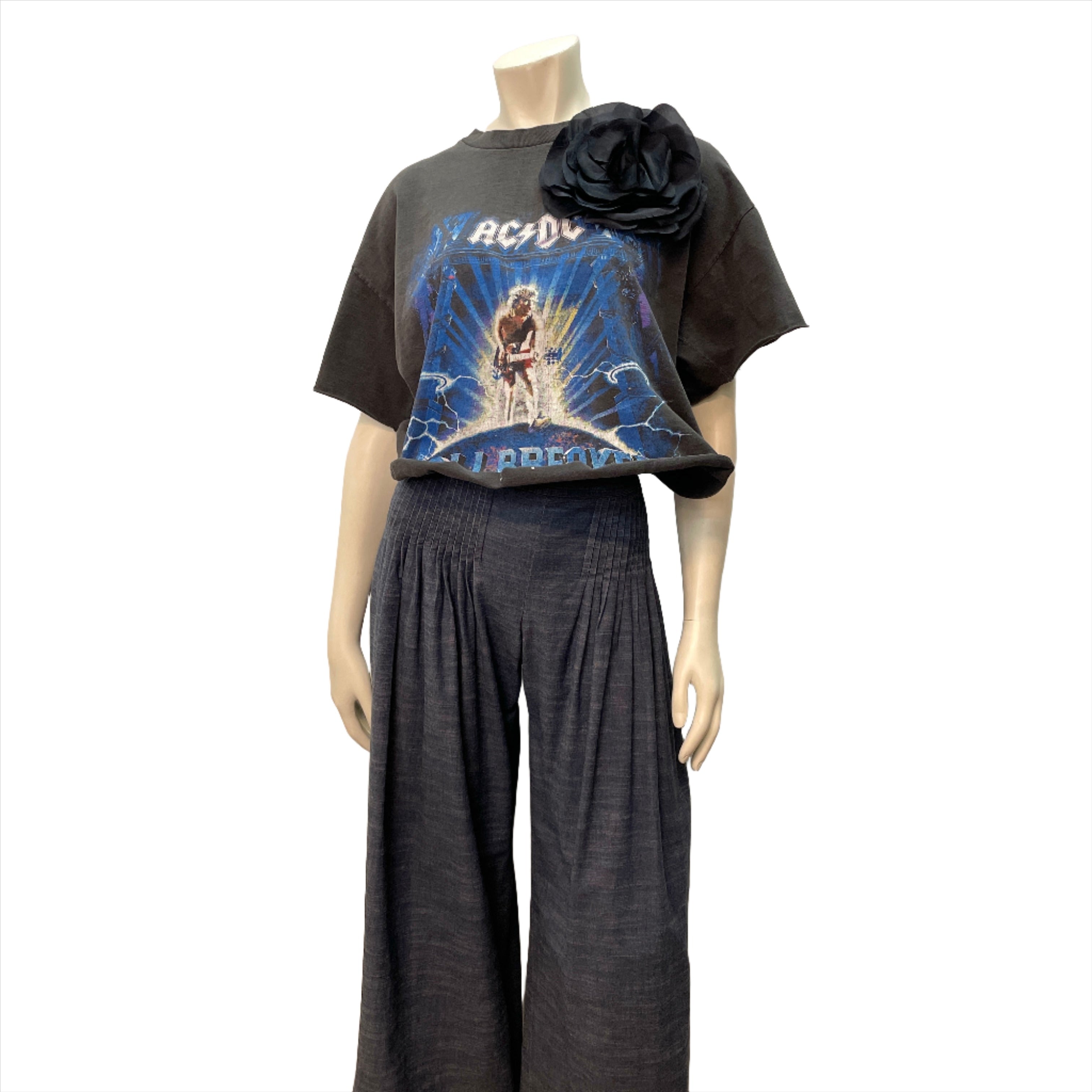 Chanel Spring 03 Vintage Designer Denim Pleated Wide Leg Trousers Made in Italy Size 30