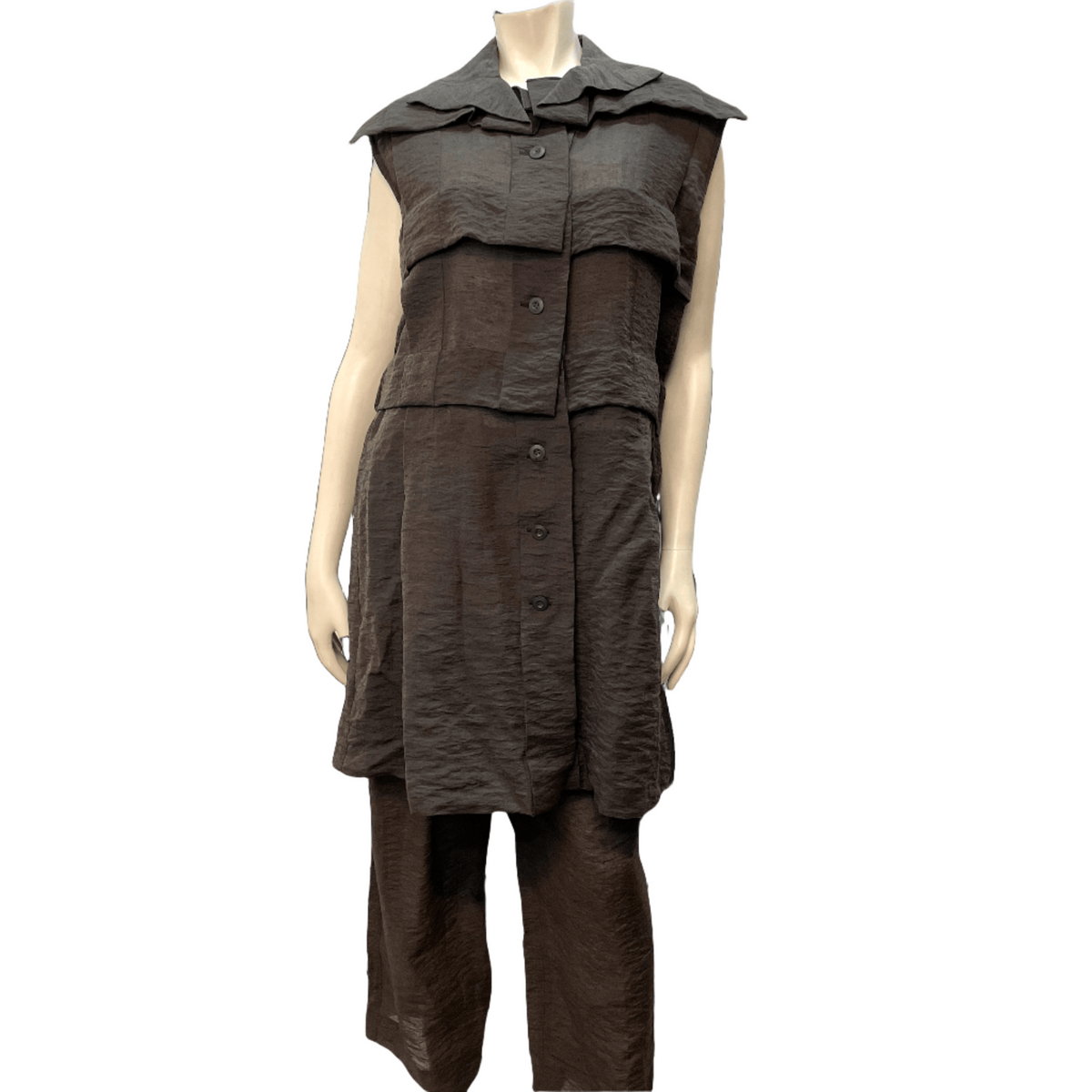 Issey Miyake Vintage Designer Dusty Brown Top & Trouser Set Size Medium