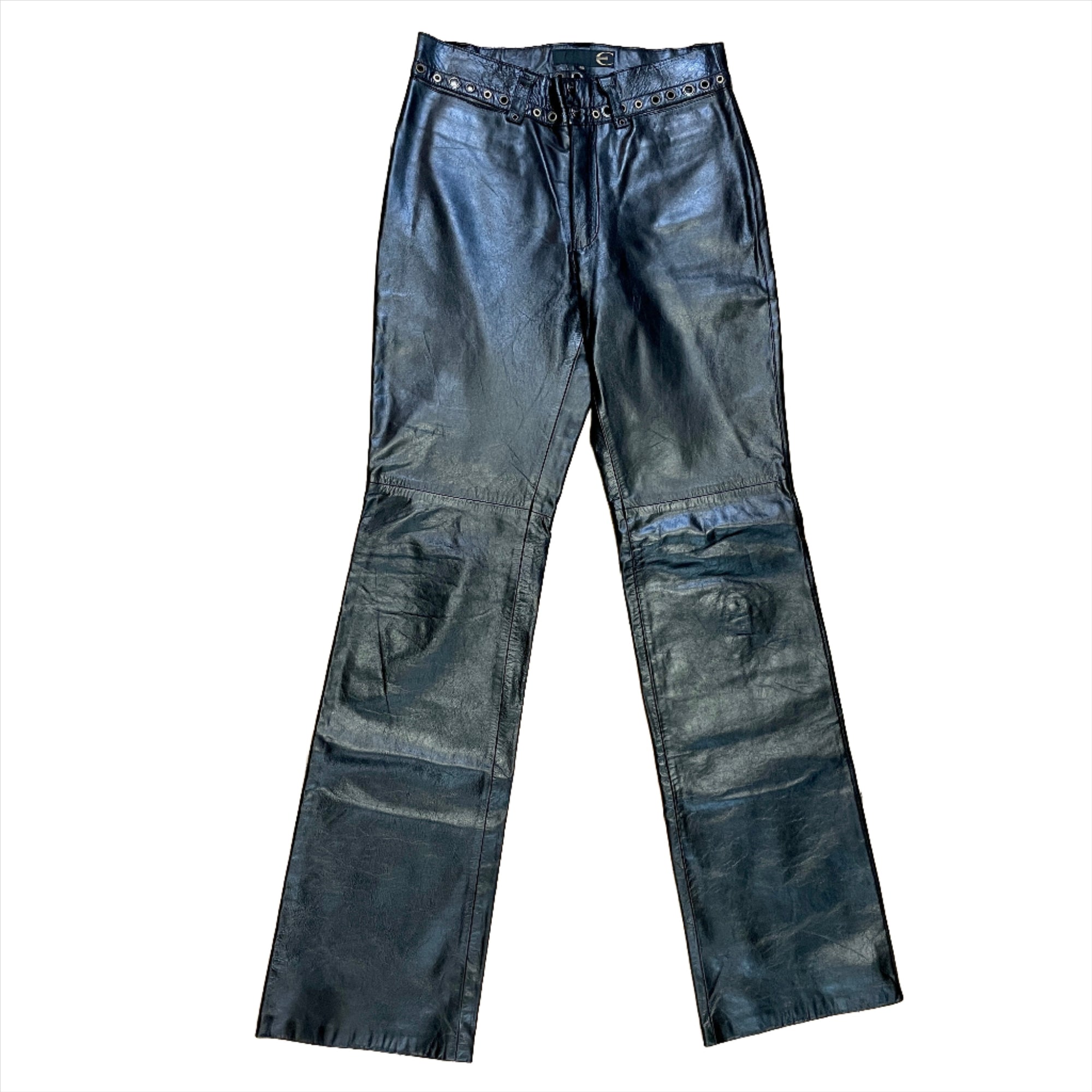 Just Cavalli Black Leather Trousers with Grommet Detailing on Waistband Size 30" Bottoms Public Butter