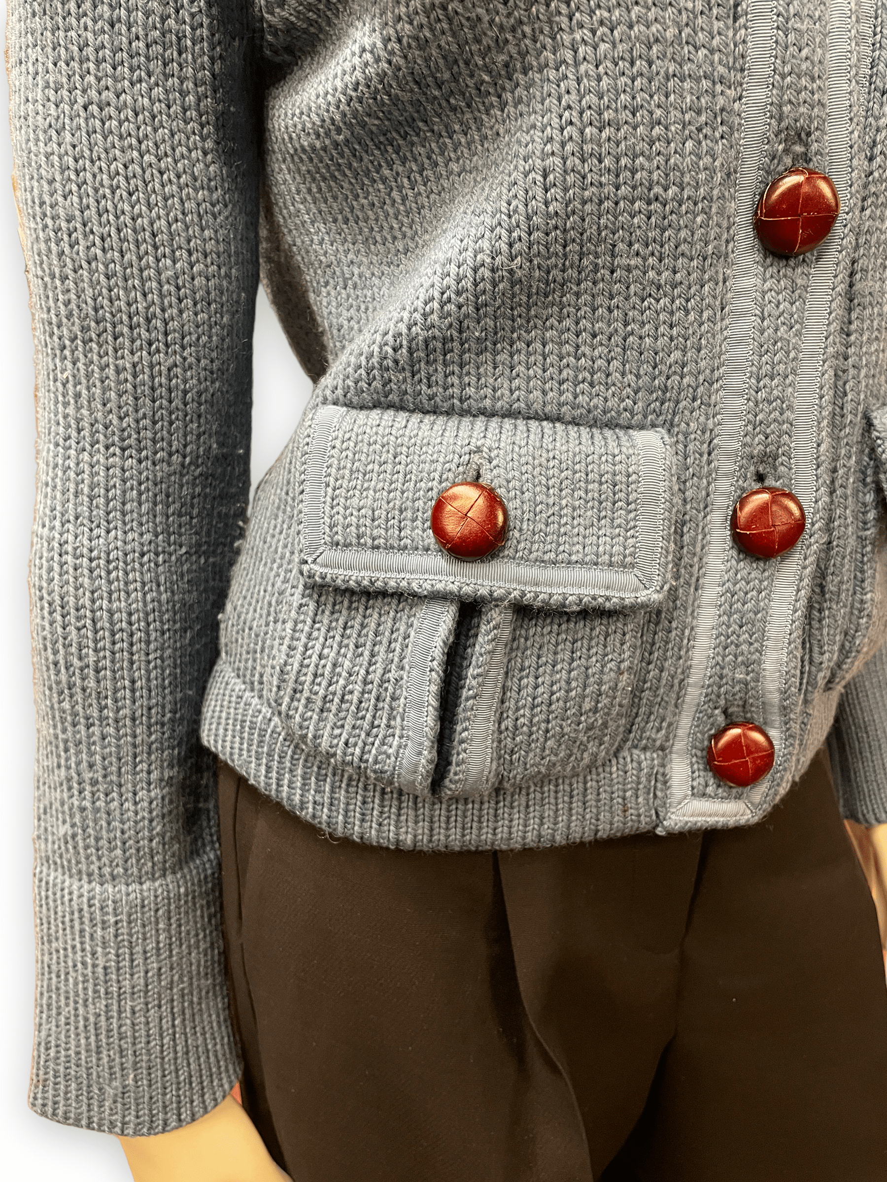 Marc Jacobs Steel Blue Wool Sweater Jacket with Pumpernickel Buttons S