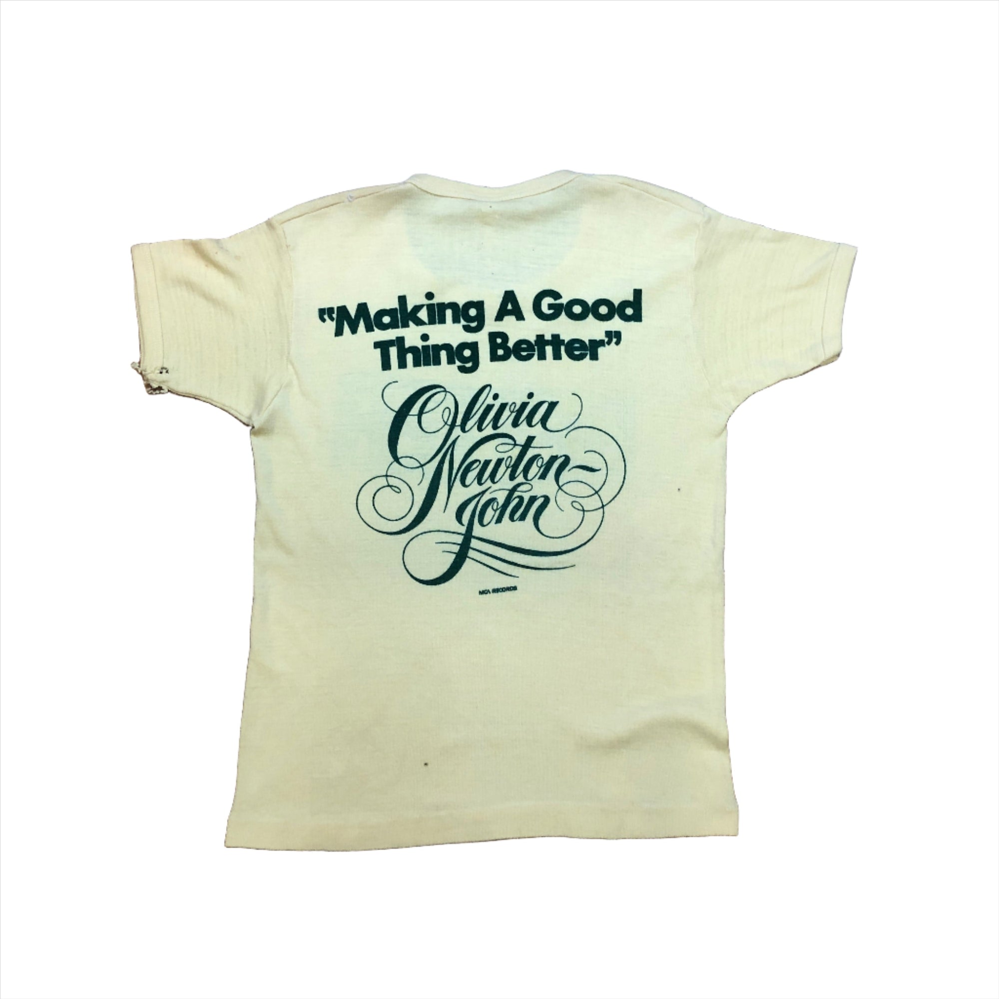 Olivia Neuton John "Making A Good Thing Better" Vintage Single Stitch Size Small T-Shirts Public Butter