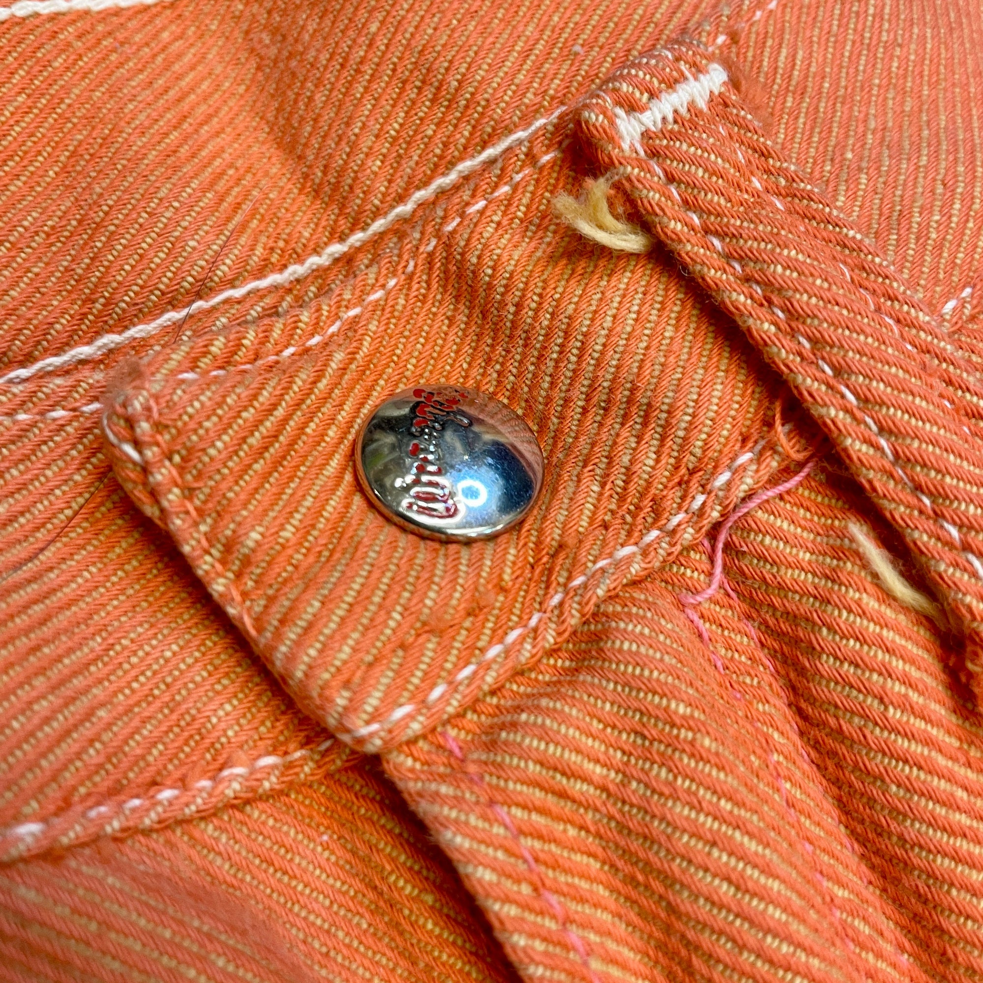 RARE 60s Wrangler Sanforized Blue Bell Made in Canada Creamsicle Coloured Twill Trousers with Pocket Rivets and Lightning Zipper Size 28" Bottoms Public Butter
