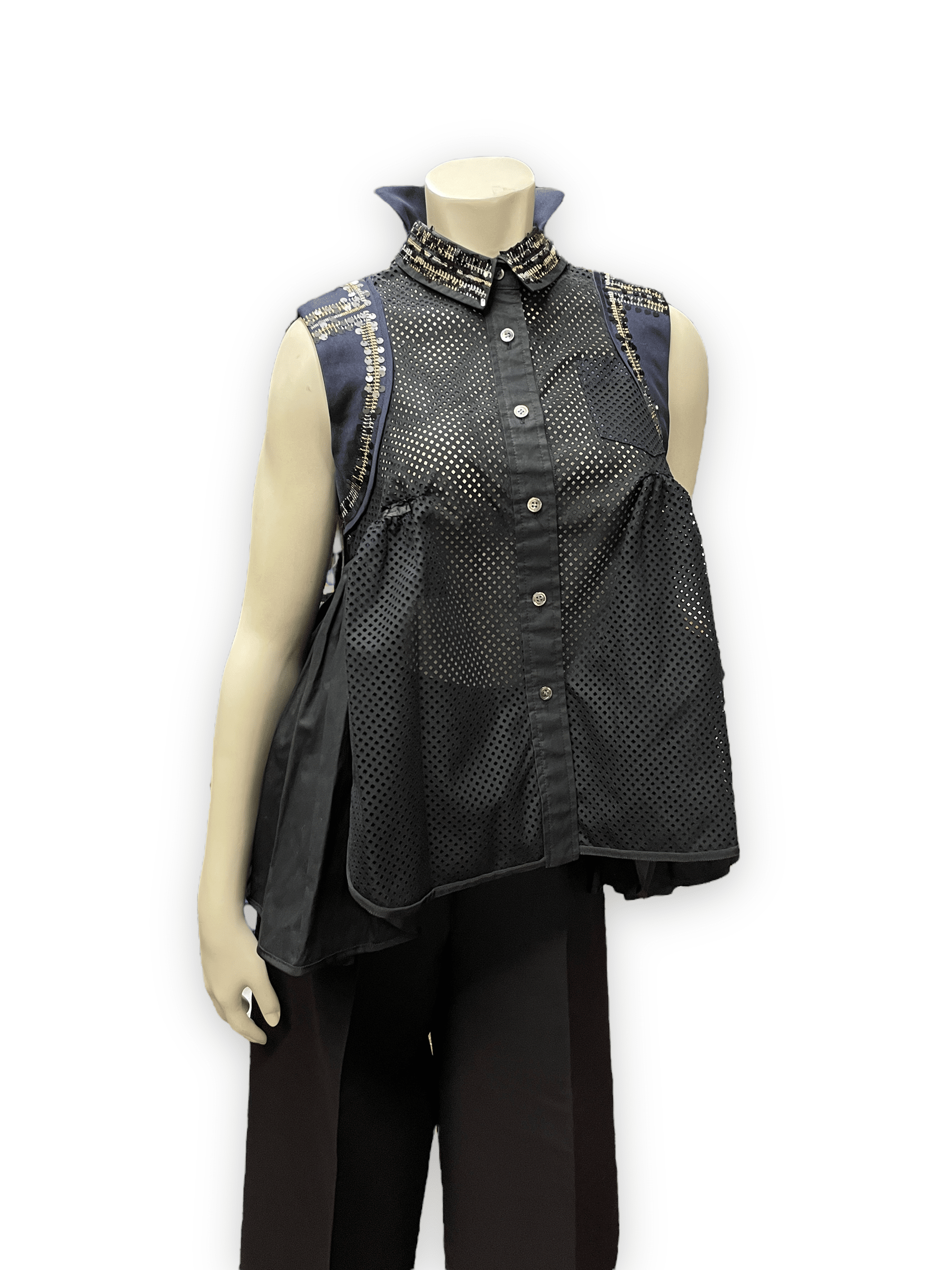 High Neck Sleeveless Blouse In Black | FS Collection | SilkFred US