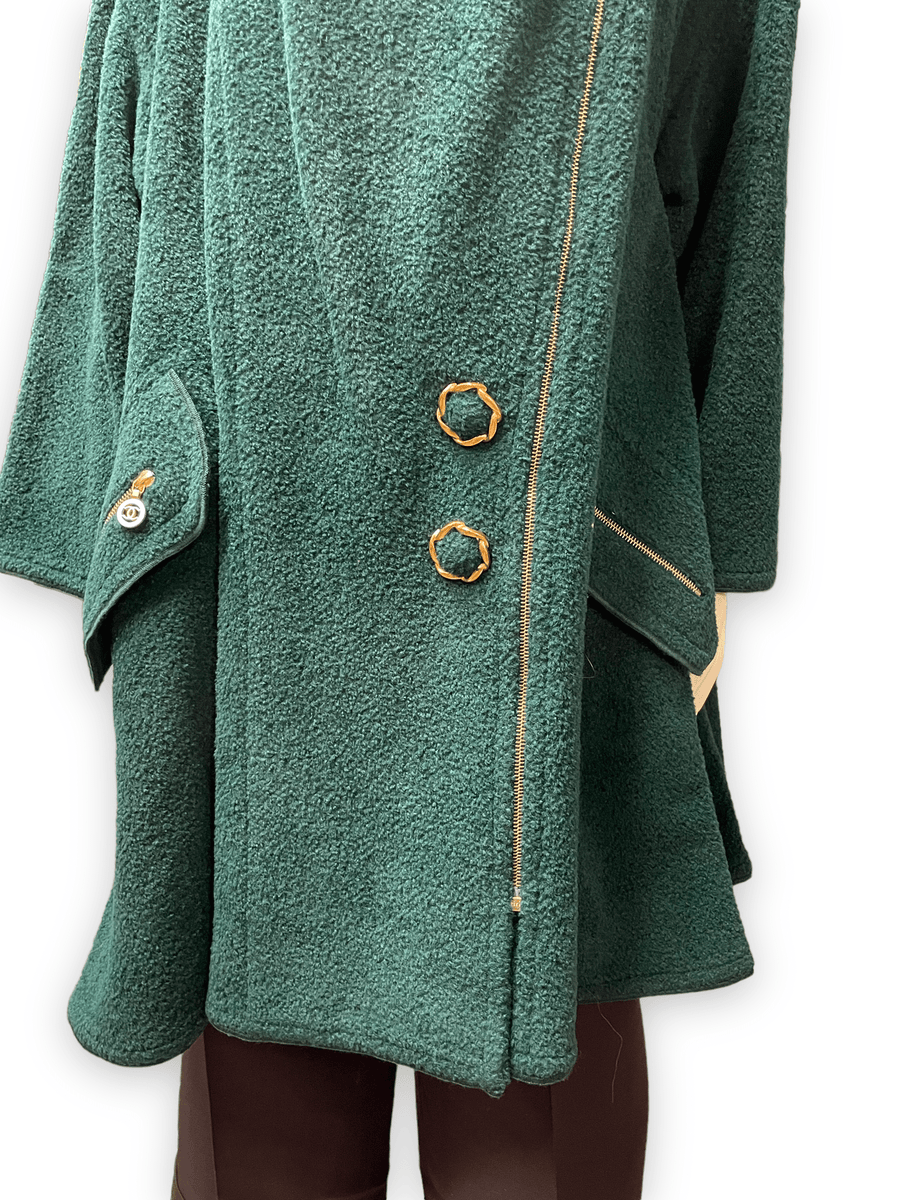 Vintage Chanel Boutique Fluffy Green Coat with Golden Accents Jackets & Coats Public Butter 