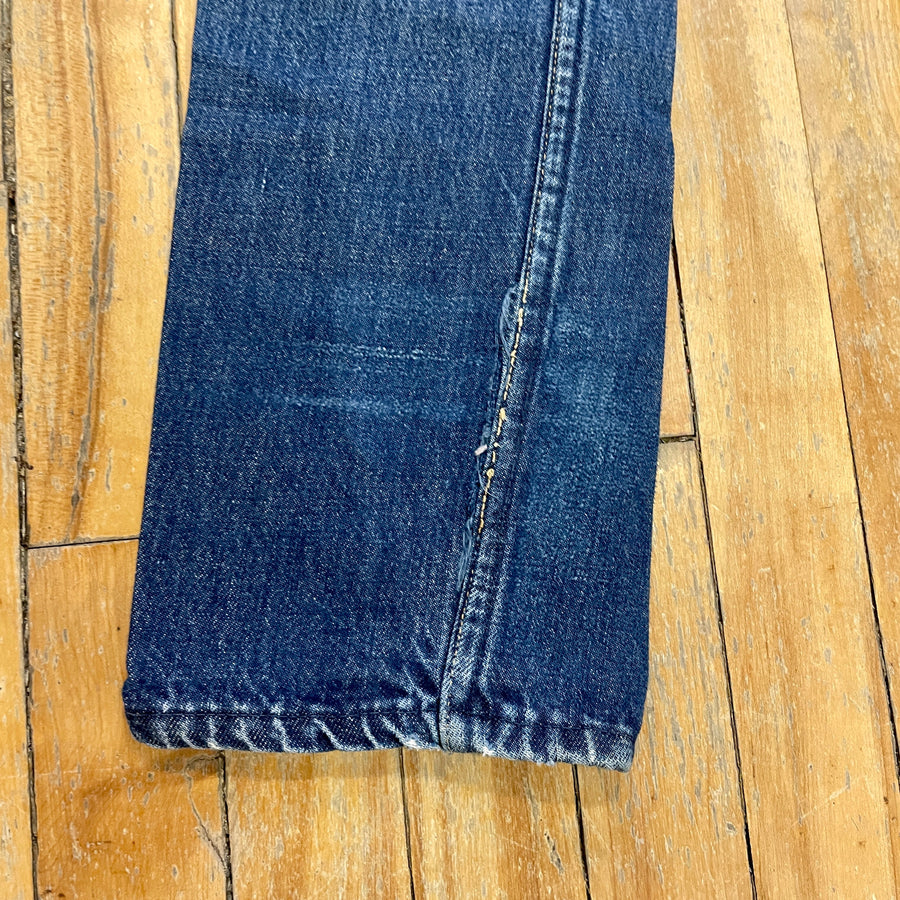 Vintage Mid-Century Patched Perfection Circle S High Waisted Ranch Selvedge Denim Jeans Petite/Youth 23