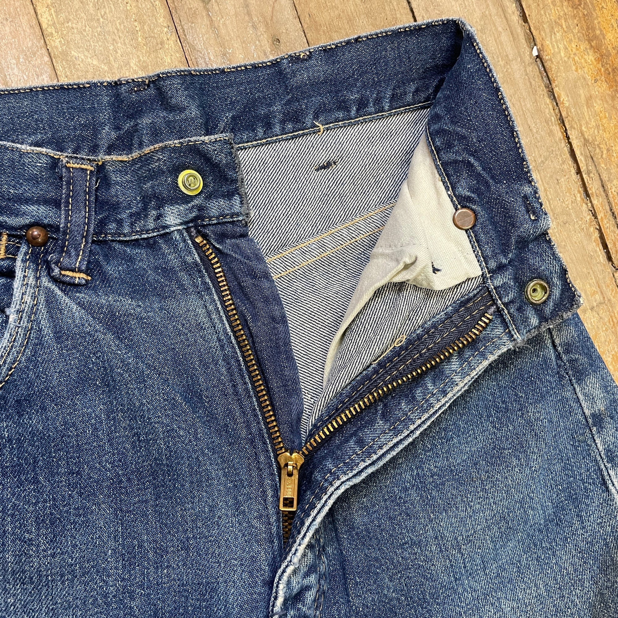 Vintage Mid-Century Patched Perfection Circle S High Waisted Ranch Selvedge Denim Jeans Petite/Youth 23" Waist Bottoms Public Butter