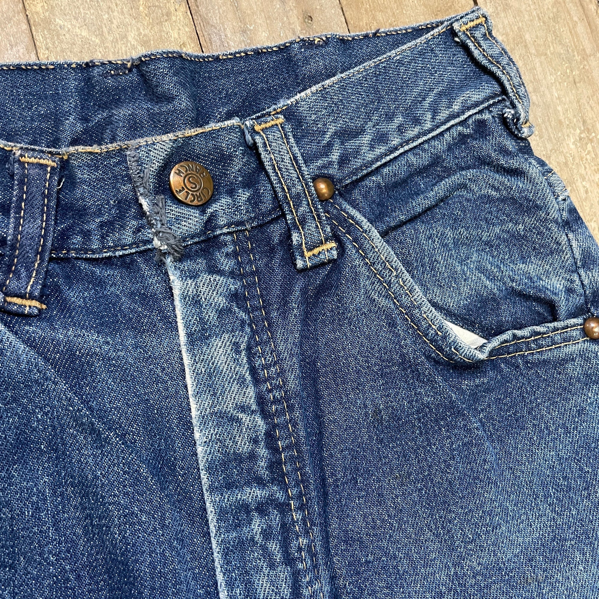 Vintage Mid-Century Patched Perfection Circle S High Waisted Ranch Selvedge Denim Jeans Petite/Youth 23" Waist Bottoms Public Butter