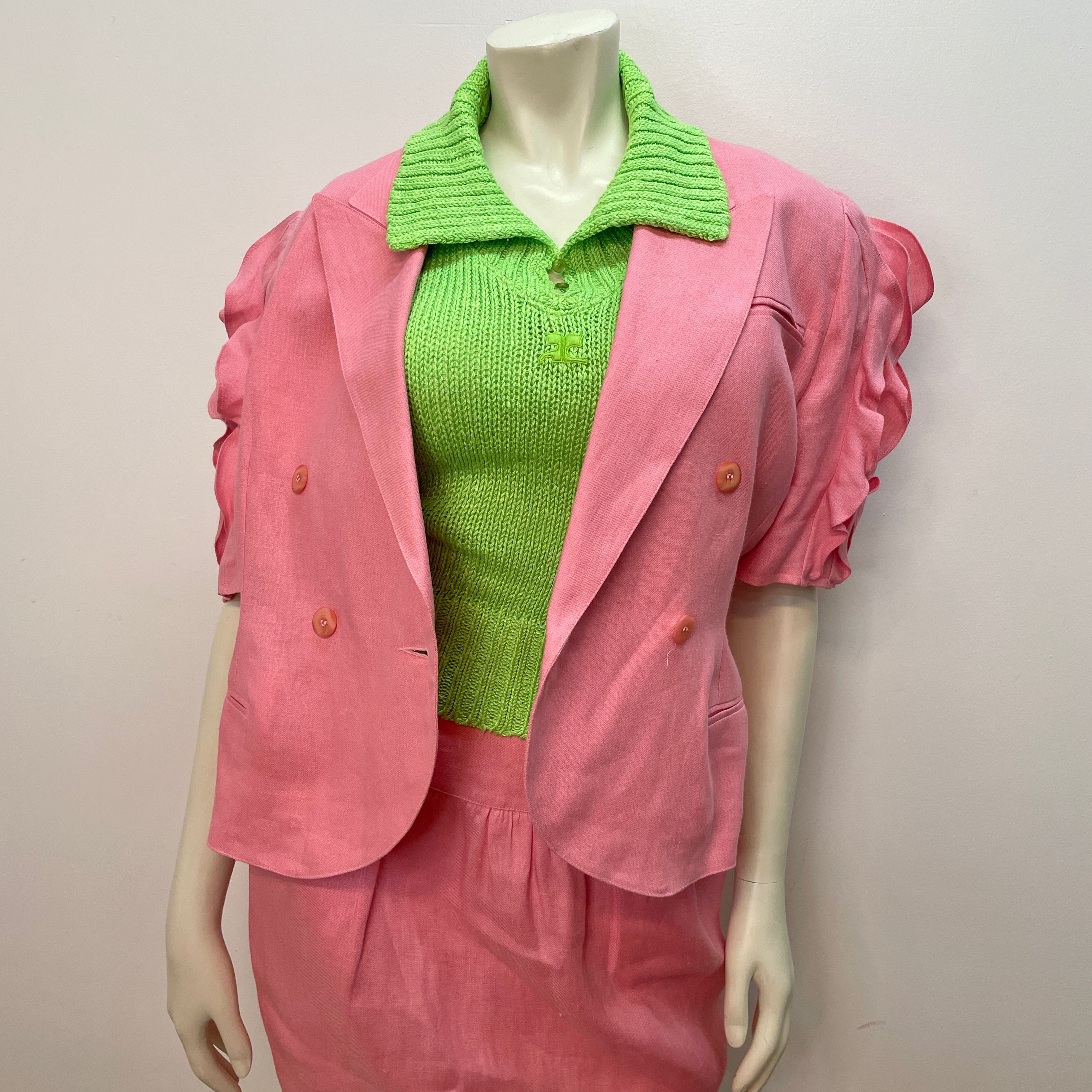 80s Lolita Lempicka Vintage Designer Bubblegum Pink Linen Suit Made in
