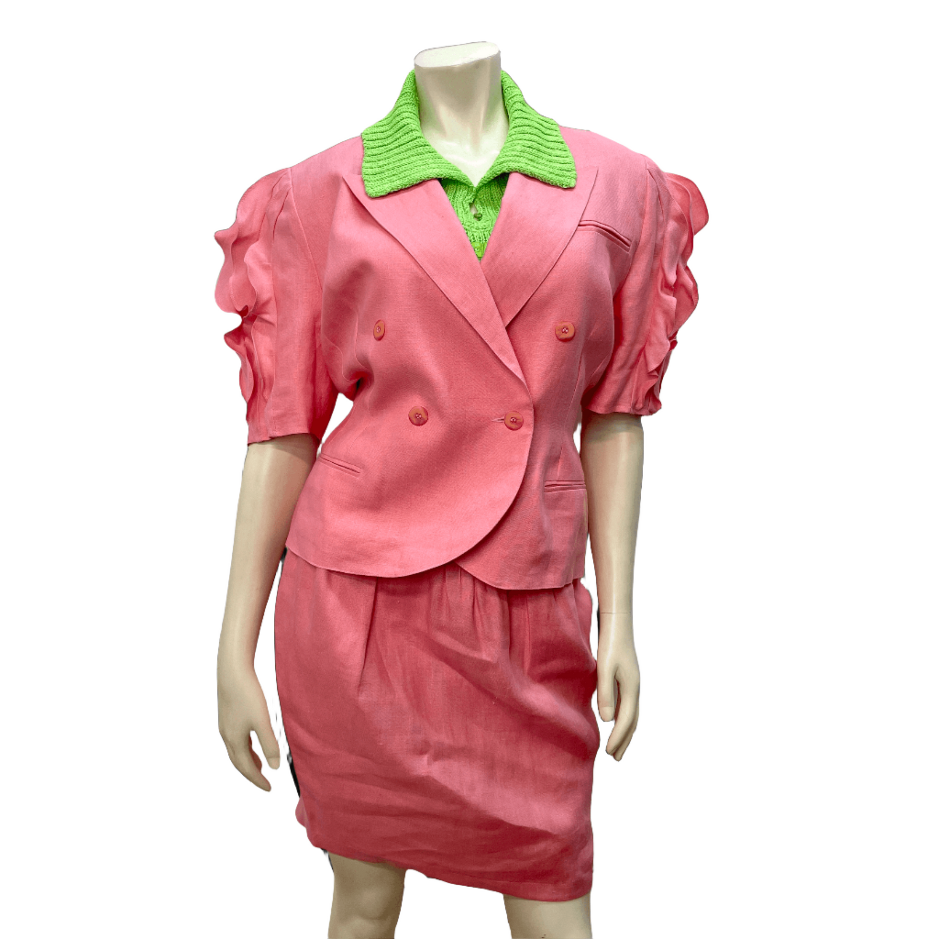 VTG!80s LOLITA Lempicka ロリータレンピカ　革Wジャケット 80s Lolita Lempicka Vintage Designer Bubblegum Pink Linen Suit Made in