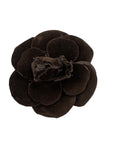 Vintage Chanel Camellia Chocolate Brown Velvet Brooch Made in France