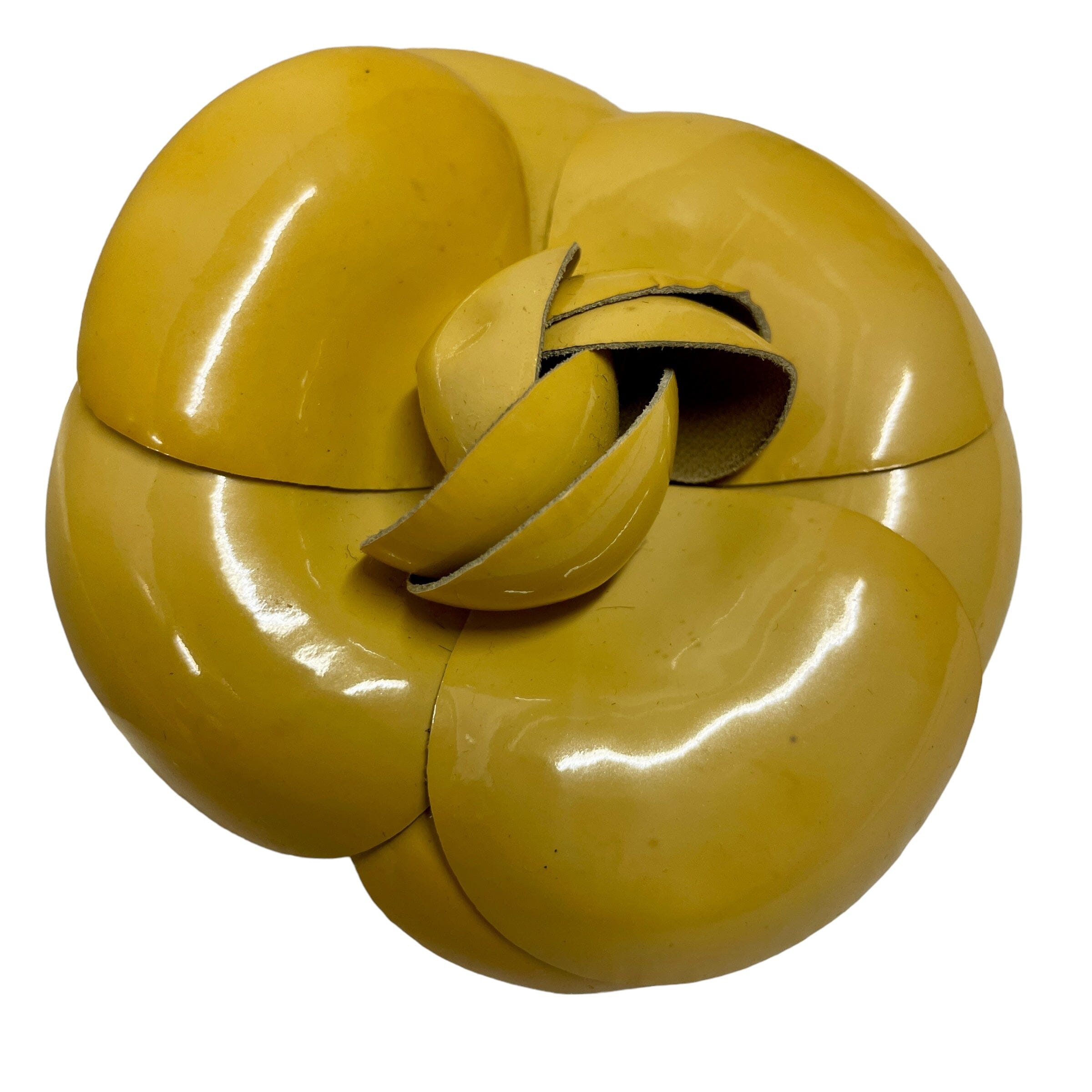 Vintage Chanel Designer Mustard Yellow Patent Camellia