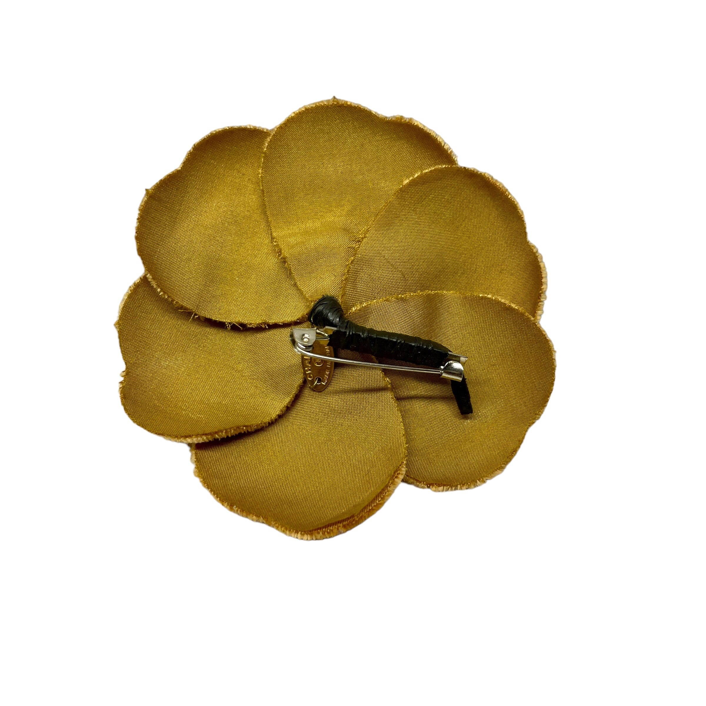 Vintage Chanel Camellia Gold Velvet Brooch Made in France – Black