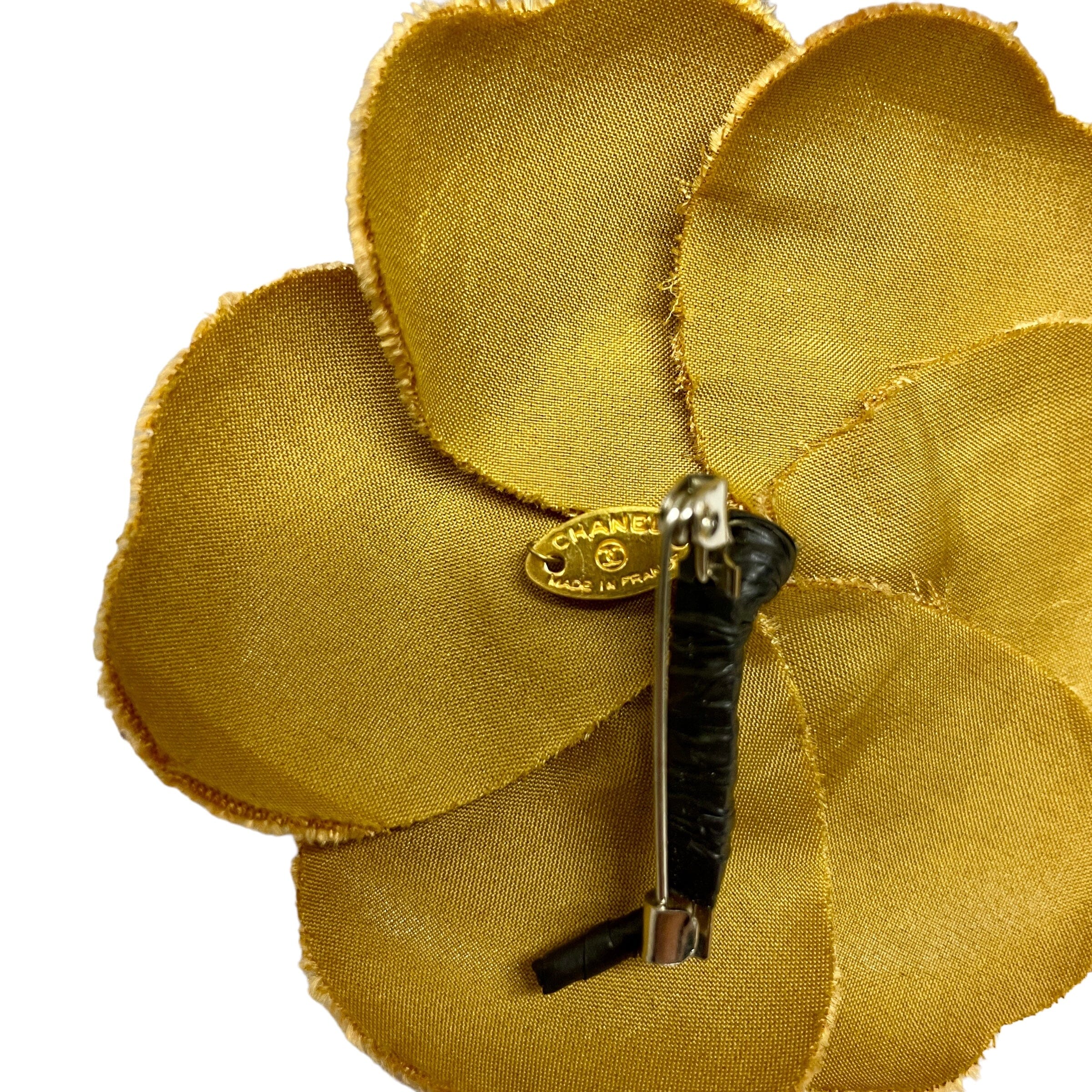 Vintage Chanel Camellia Gold Velvet Brooch Made in France – Black