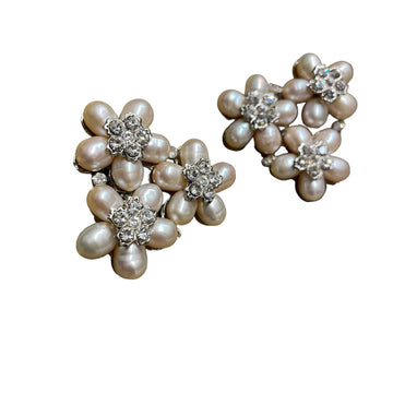 Floral Crystal & Pearl Vintage Edidi Clip-on Statement Earrings Accessories Black Market Vintage 
