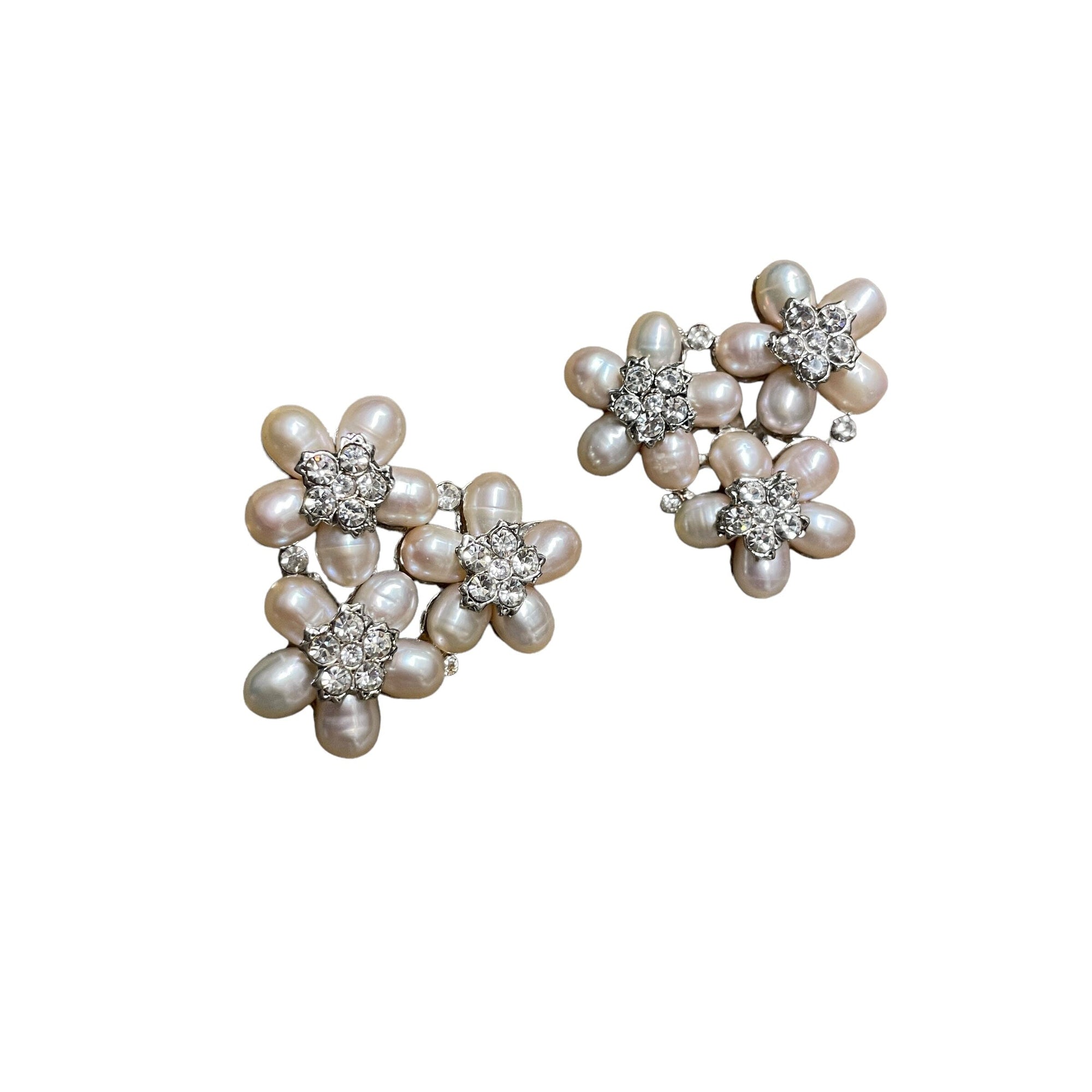 Floral Crystal & Pearl Vintage Edidi Clip-on Statement Earrings Accessories Black Market Vintage 