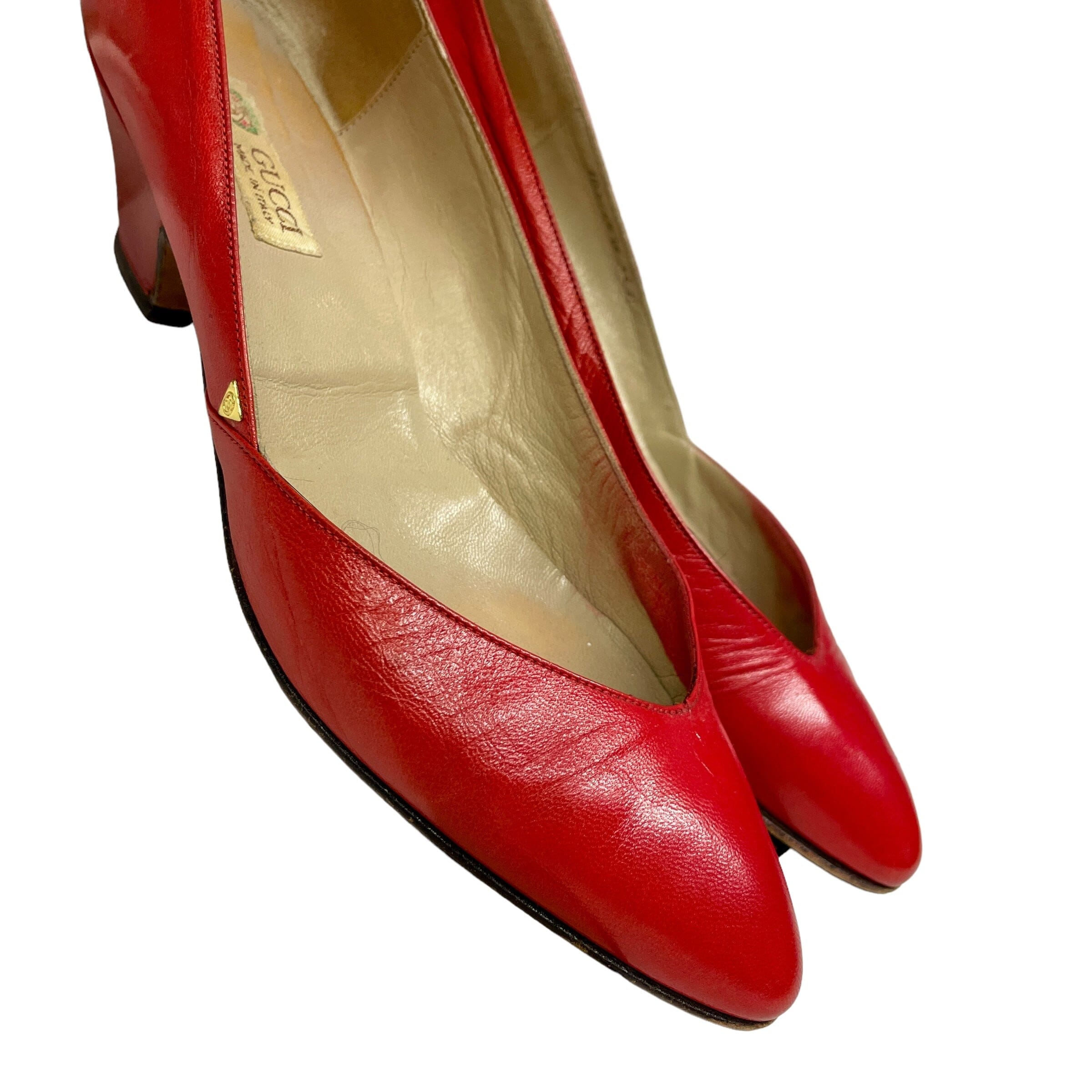 70s Gucci Red Hot Vintage Leather Pumps Size EU 36