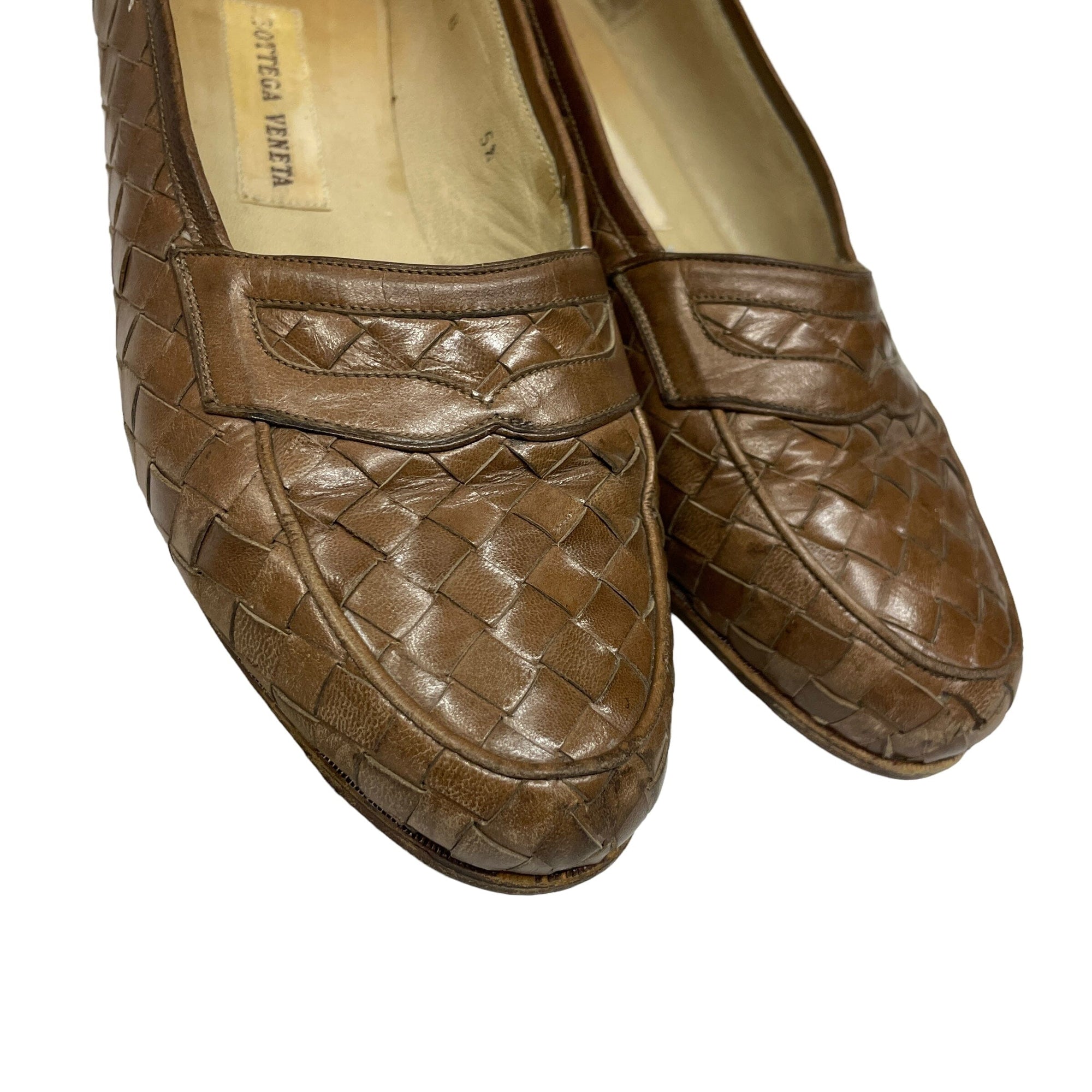 Vintage Bottega Veneta Intrecciato Weave Designer Brown Loafers