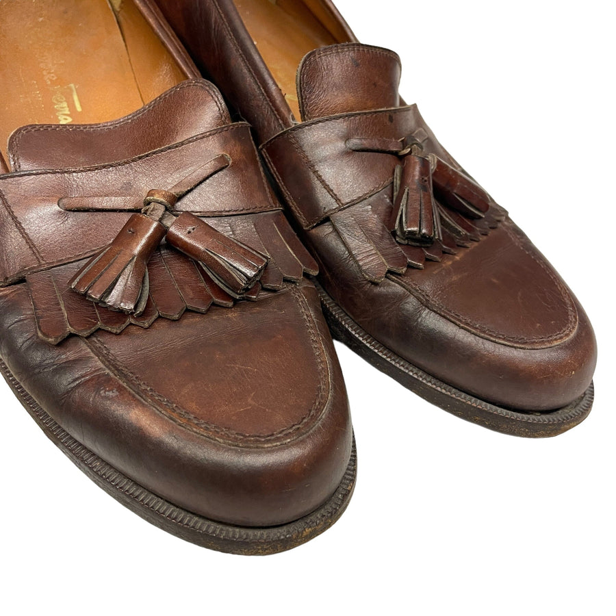 Vintage Designer Ferragamo Men's Leather Loafers with Tassels Made in Italy Accessories Black Market Vintage 