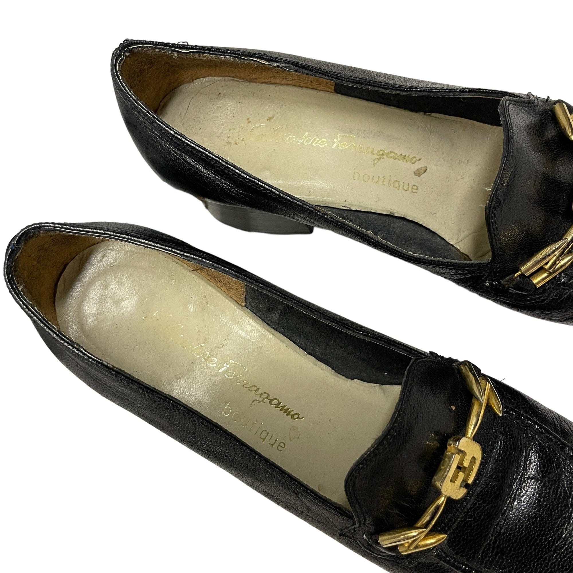 Vintage Ferragamo Leather Pumps in Black Made in Italy Size 5 Accessories Black Market Vintage 