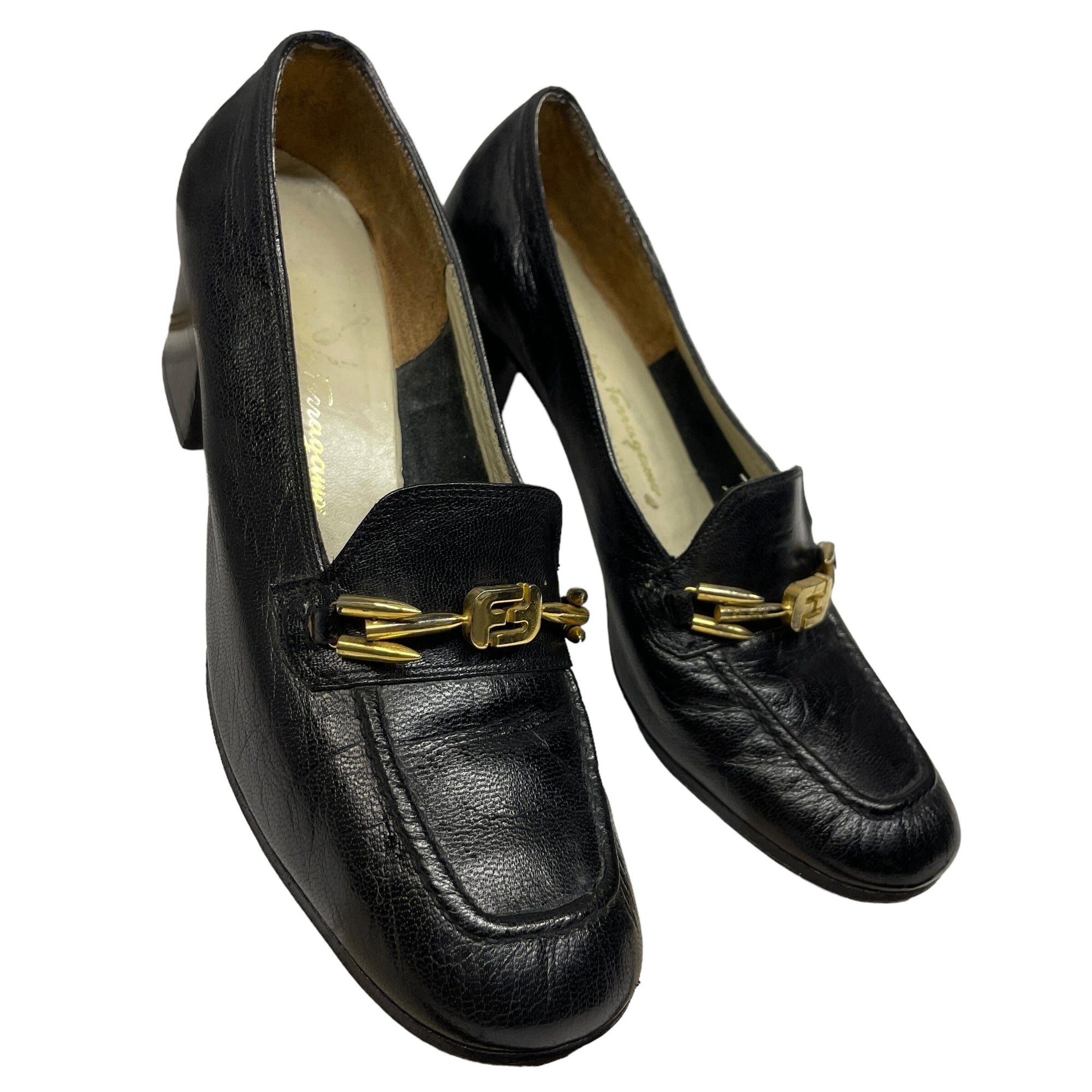 Vintage Ferragamo Leather Pumps in Black Made in Italy Size 5 Accessories Black Market Vintage 