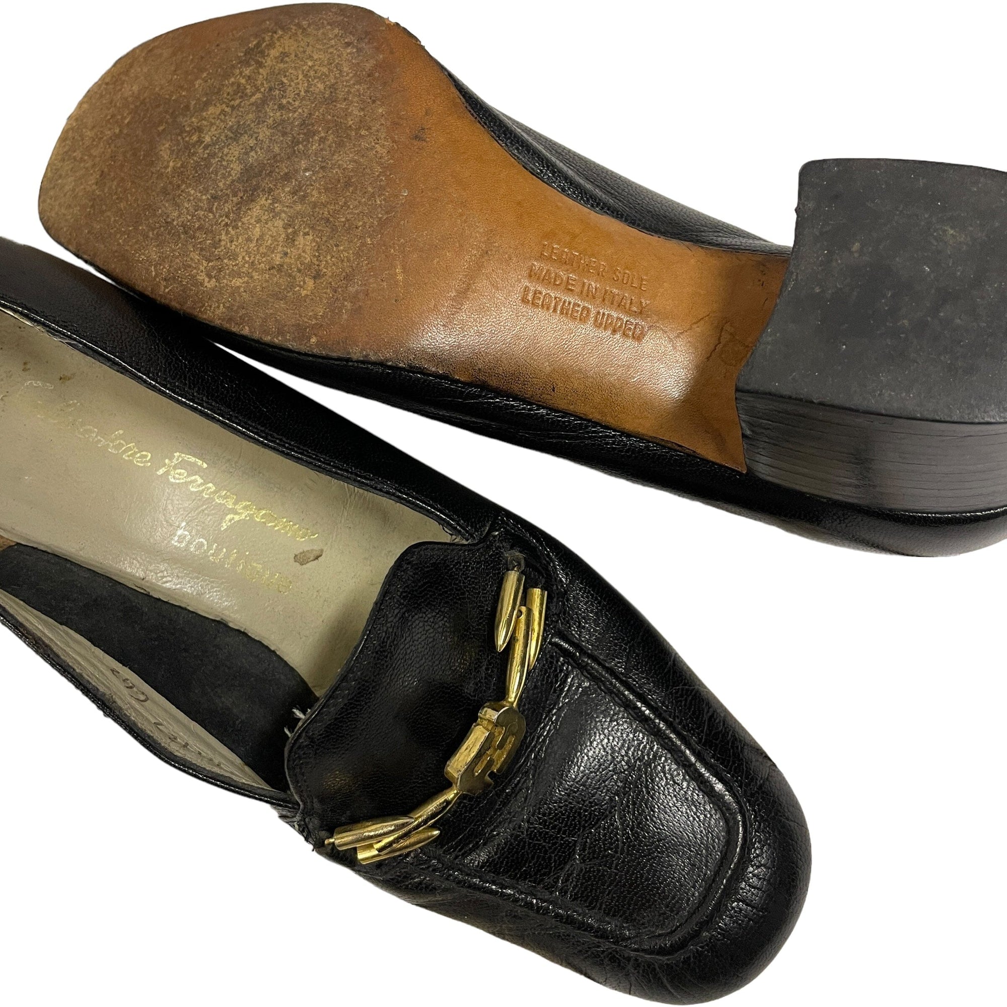 Vintage Ferragamo Leather Pumps in Black Made in Italy Size 5 Accessories Black Market Vintage 