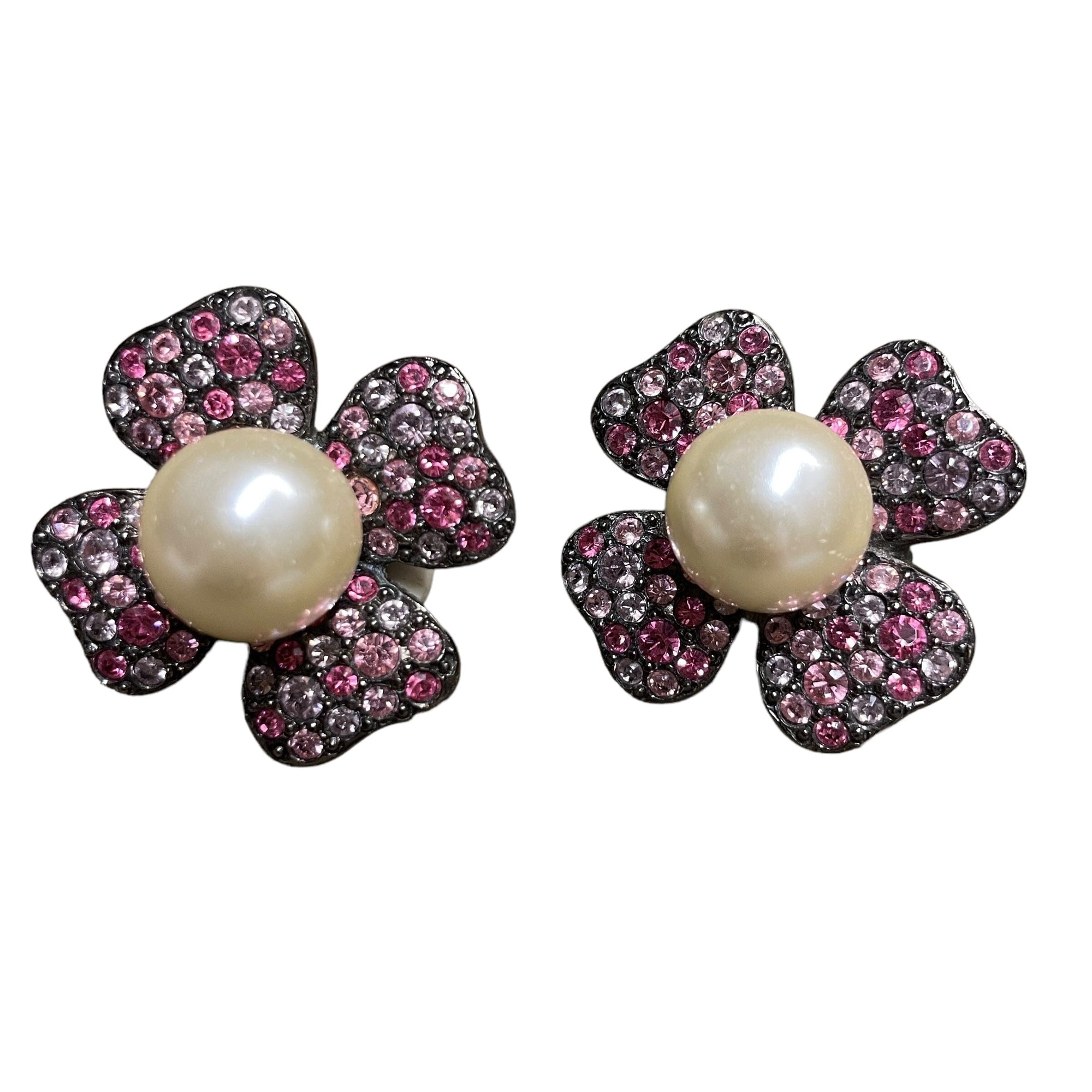 Vintage Kenneth Lane Crystal & Pearl Clip-on Earrings Accessories Black Market Vintage 