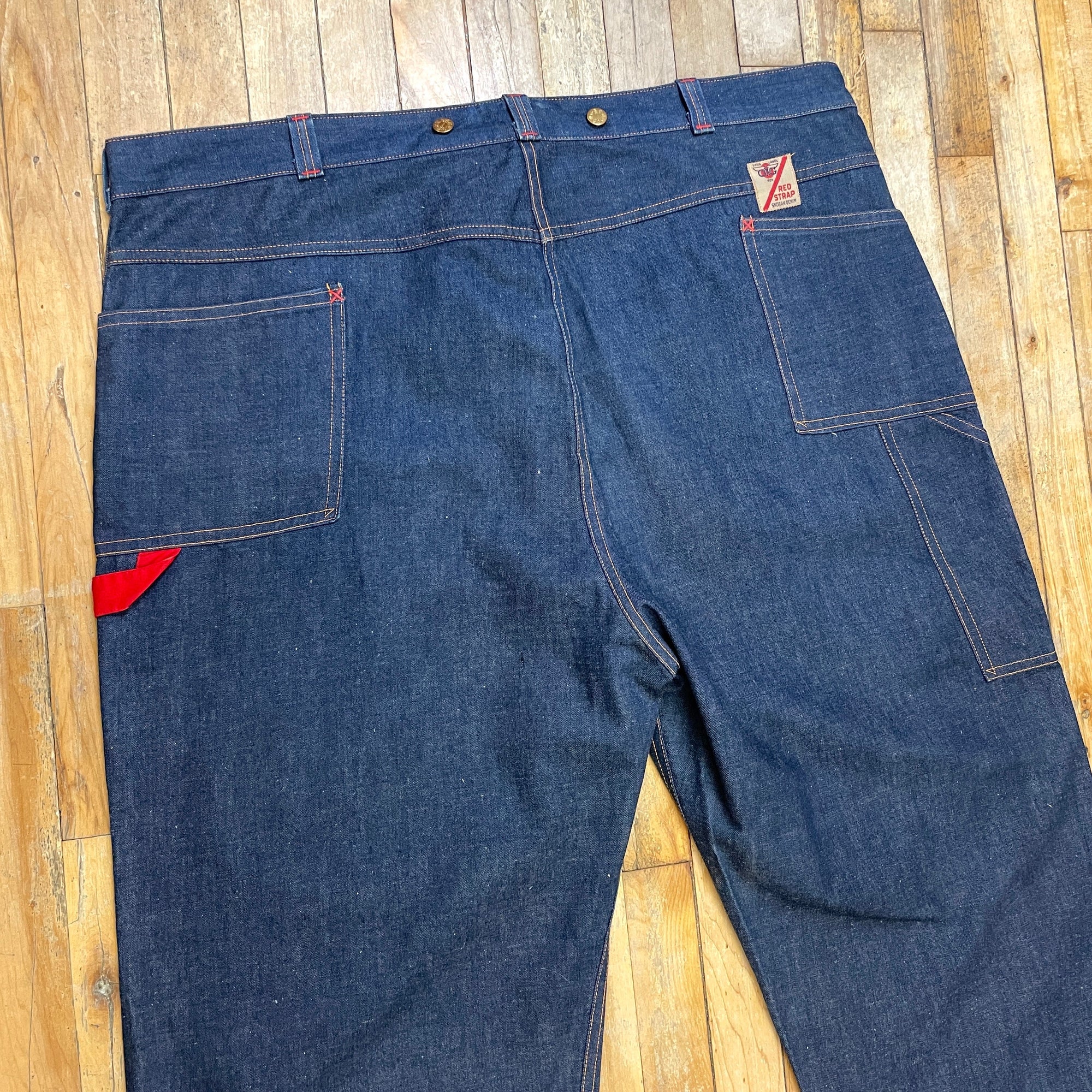 1950s GWG &quot;Red Strap&quot; Snobak Denim Union Made in Canada Vintage Worker Jeans Size 47&quot; Bottoms Public Butter 