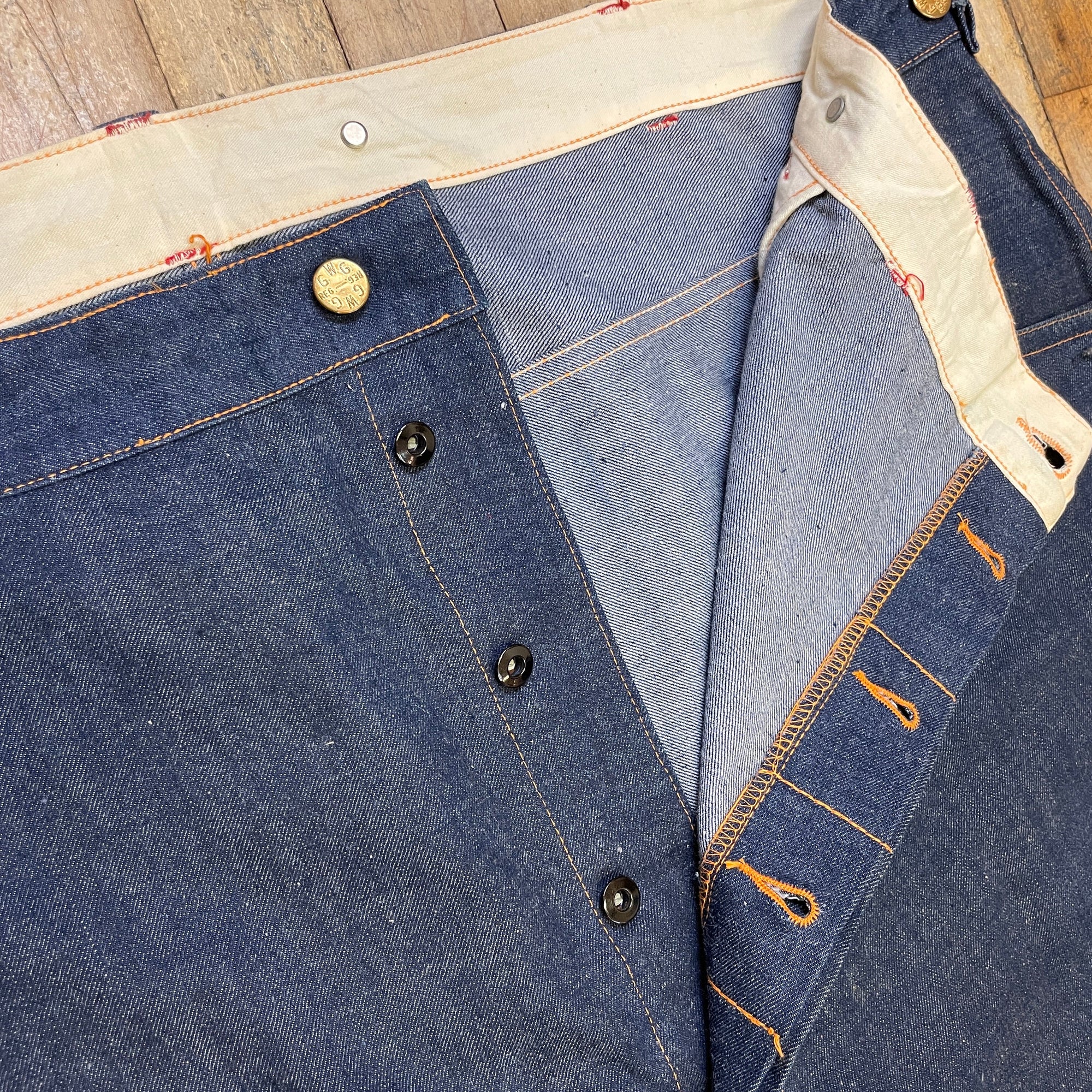 1950s GWG &quot;Red Strap&quot; Snobak Denim Union Made in Canada Vintage Worker Jeans Size 47&quot; Bottoms Public Butter 