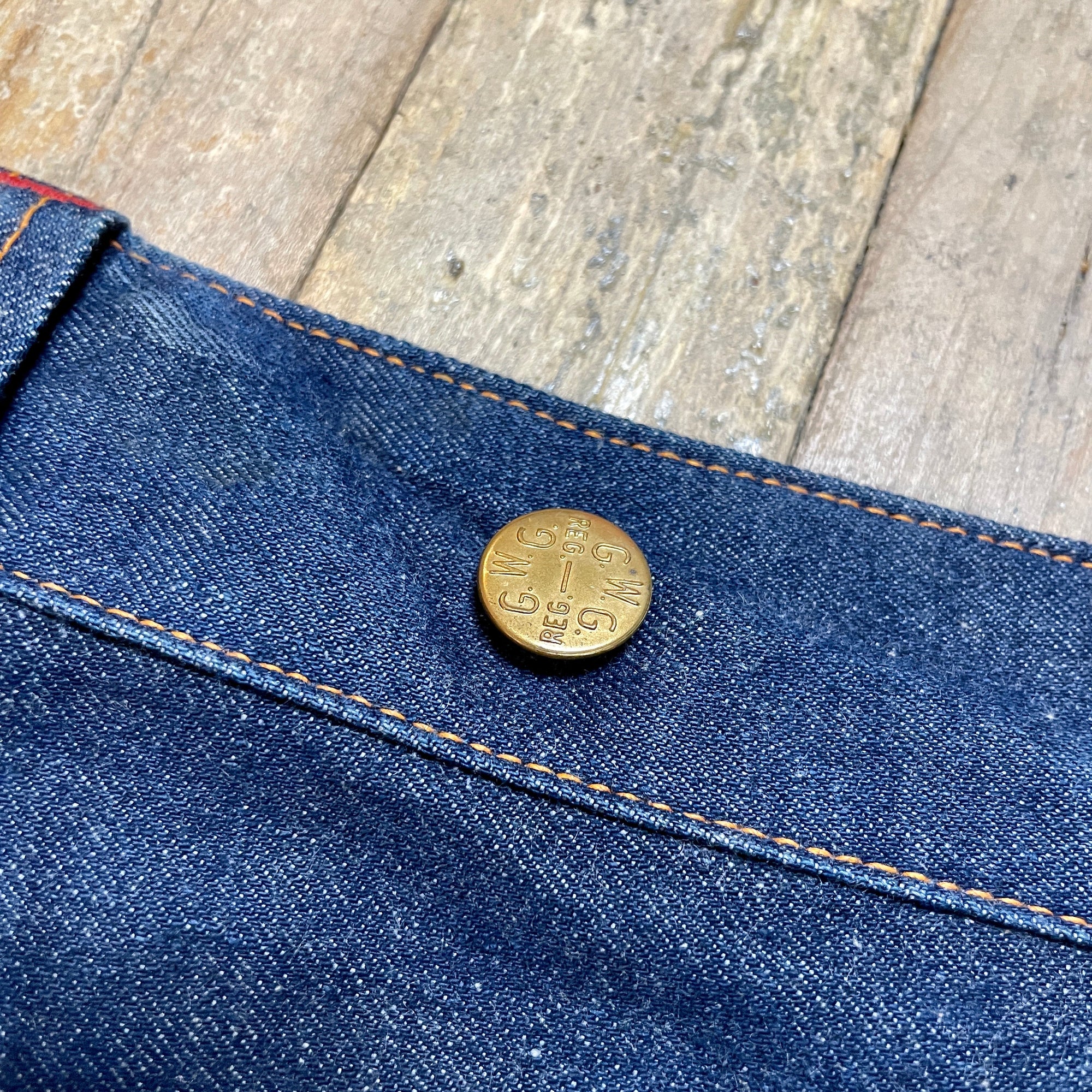1950s GWG &quot;Red Strap&quot; Snobak Denim Union Made in Canada Vintage Worker Jeans Size 47&quot; Bottoms Public Butter 