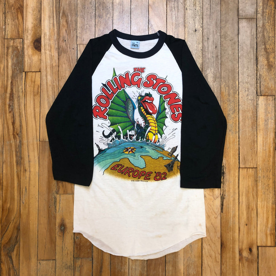 1982 The Rolling Stones European Tour Vintage Made In USA Single Stitch Baseball Tee Size Medium Tops Public Butter 
