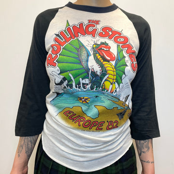 1982 The Rolling Stones European Tour Vintage Made In USA Single Stitch Baseball Tee Size Medium Tops Public Butter 