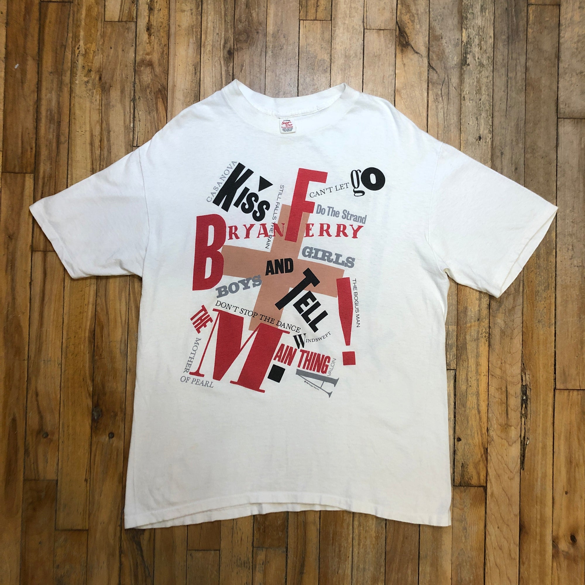 1988 Bryan Ferry&#39;s Greatest Hits Vintage Made In USA Single-Stitch Double-Sided Graphic T-Shirt Size XL T-Shirts Public Butter 