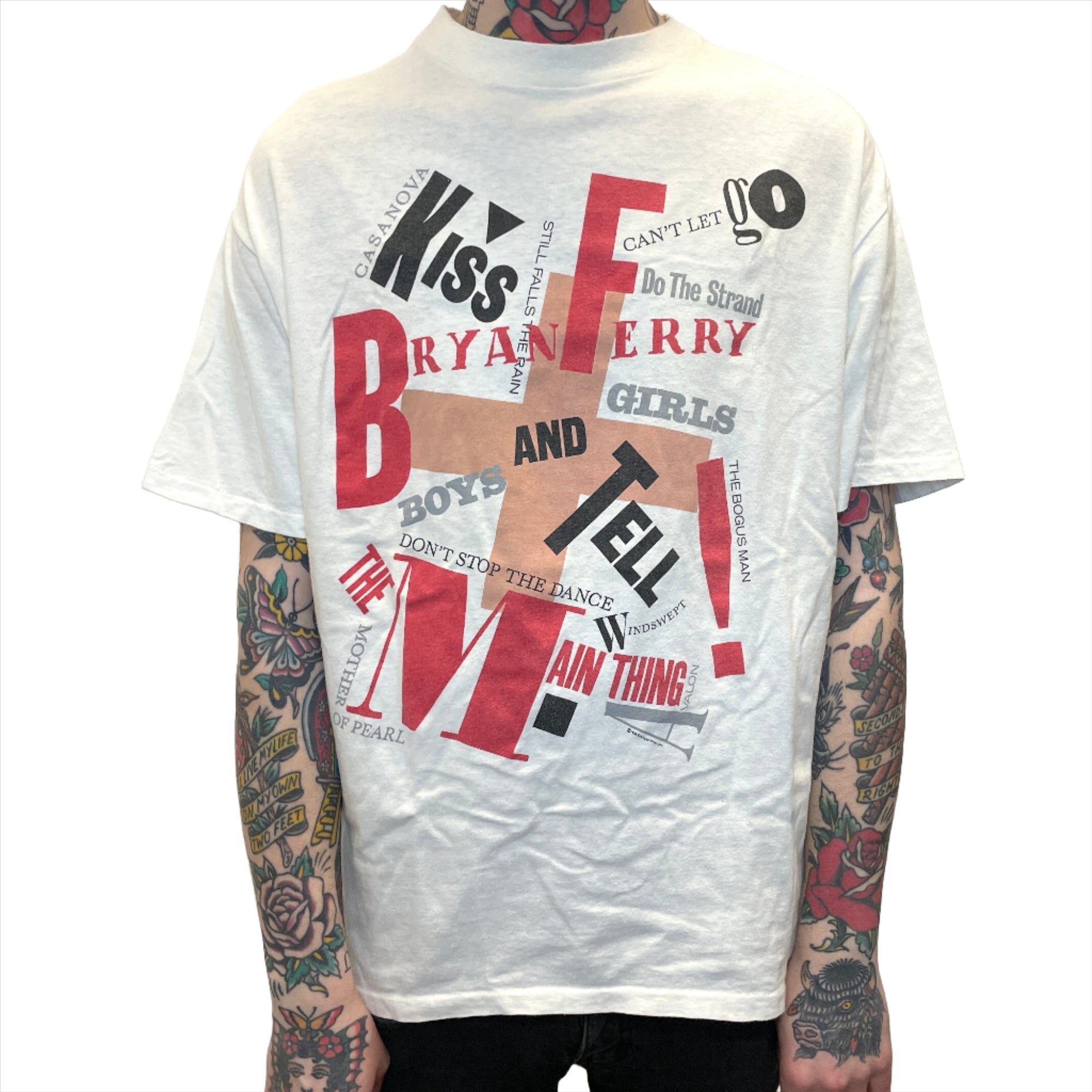 1988 Bryan Ferry&#39;s Greatest Hits Vintage Made In USA Single-Stitch Double-Sided Graphic T-Shirt Size XL T-Shirts Public Butter 