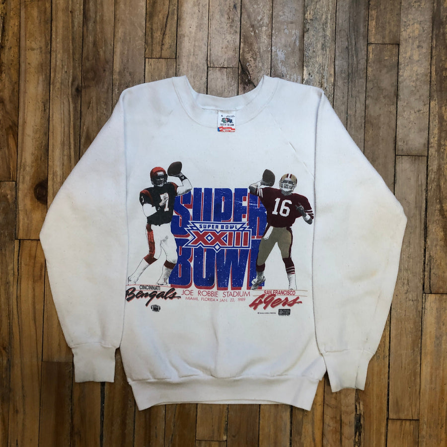 1989 Super Bowl XXIII Cincinnati Bengals VS San Francisco Vintage Made In USA Raglan Crewneck Size Small T-Shirts Black Market Toronto 