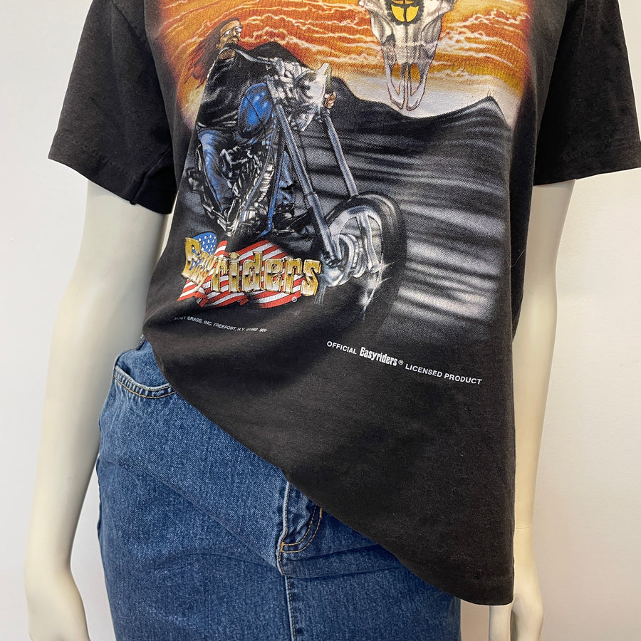 Vintage T Shirt - EasyRiders 1992 Just Brass XL Black Eagle Fire American  Flag