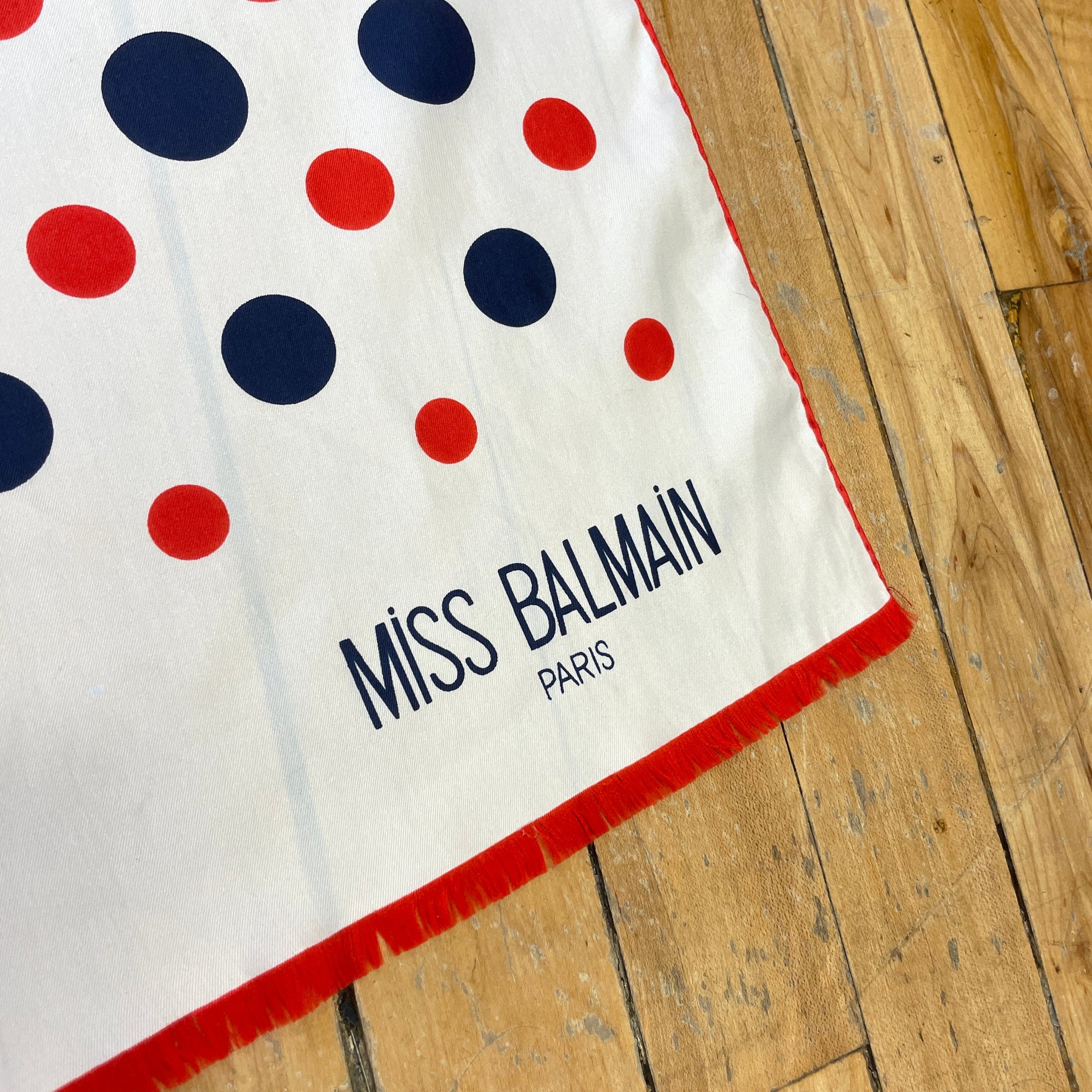 60s Miss Balmain Brand Designer Polka Dot Vintage Silk Scarf Accessories Public Butter 