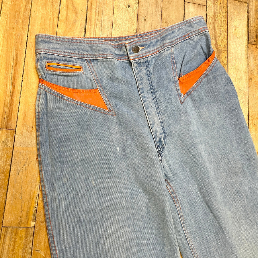 70s Faded Glory Brand Vintage Denim Flare Jeans Size 32 Bottoms Public Butter 